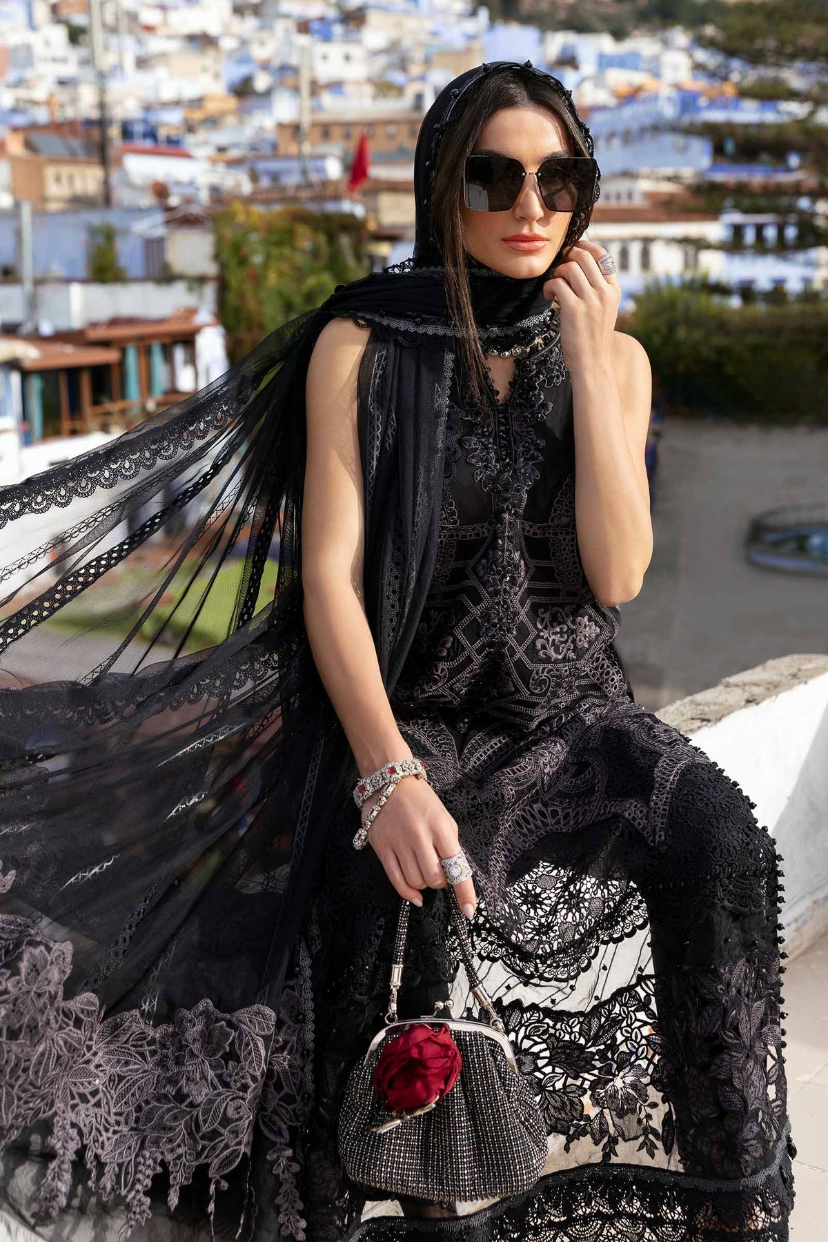 Maria B 3 Piece Unstitched Embroidered Lawn Suit | D-2512-B Style — Mairaz Black Three-Piece Suit
