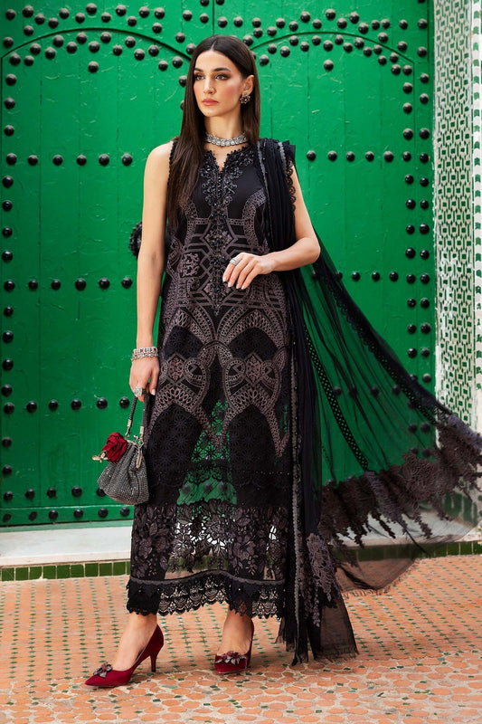 Maria B 3 Piece Unstitched Embroidered Lawn Suit | D-2512-B Style — Mairaz Black Three-Piece Suit