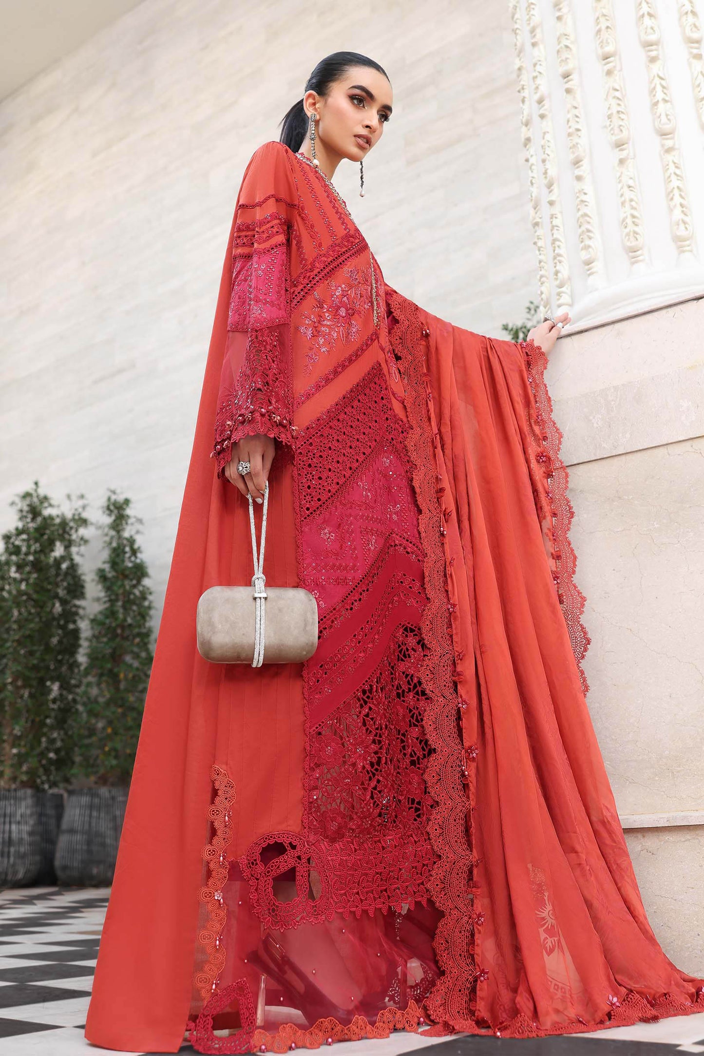 Rust lawn Pakistani suit, EL-26-13 style, side view