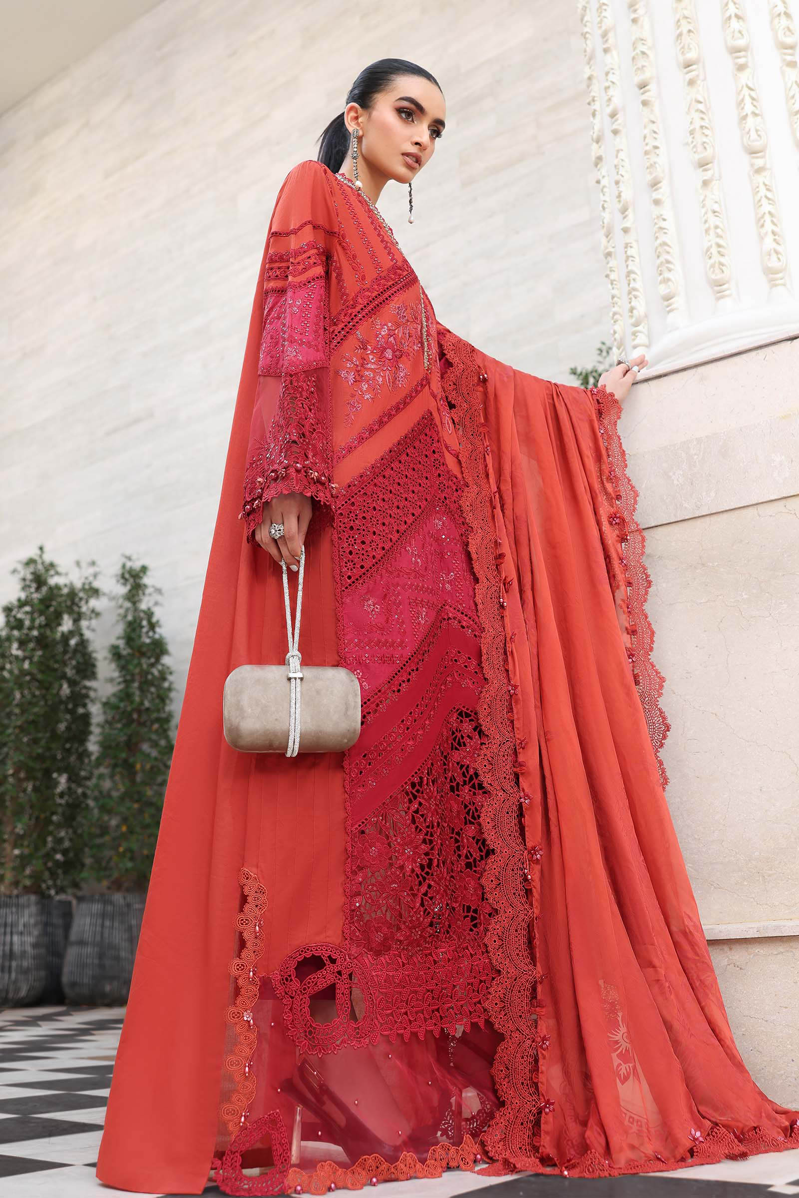 Rust lawn Pakistani suit, EL-26-13 style, side view