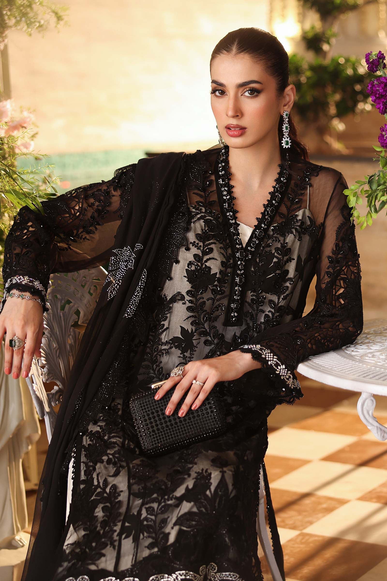 Maria B MPC-26-101 Style — Mairaz Black Three-Piece Suit
