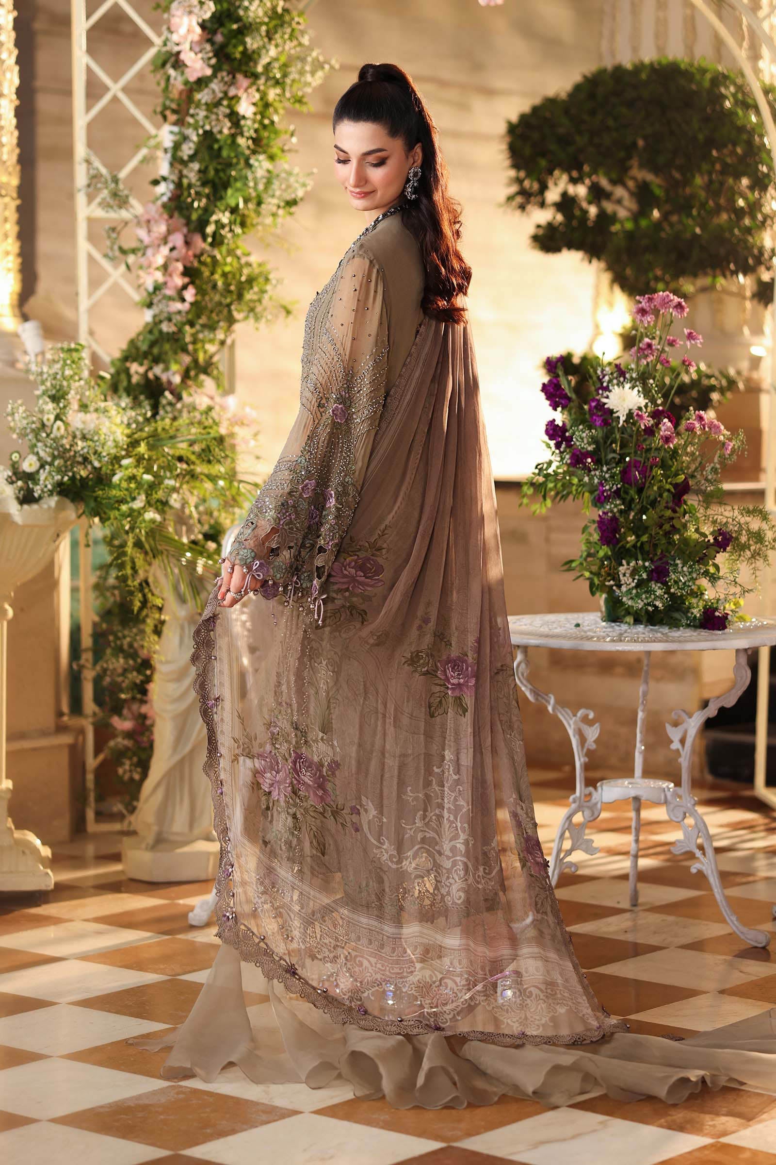 Mouse Grey chiffon Pakistani suit, MPC-26-102 style, back view