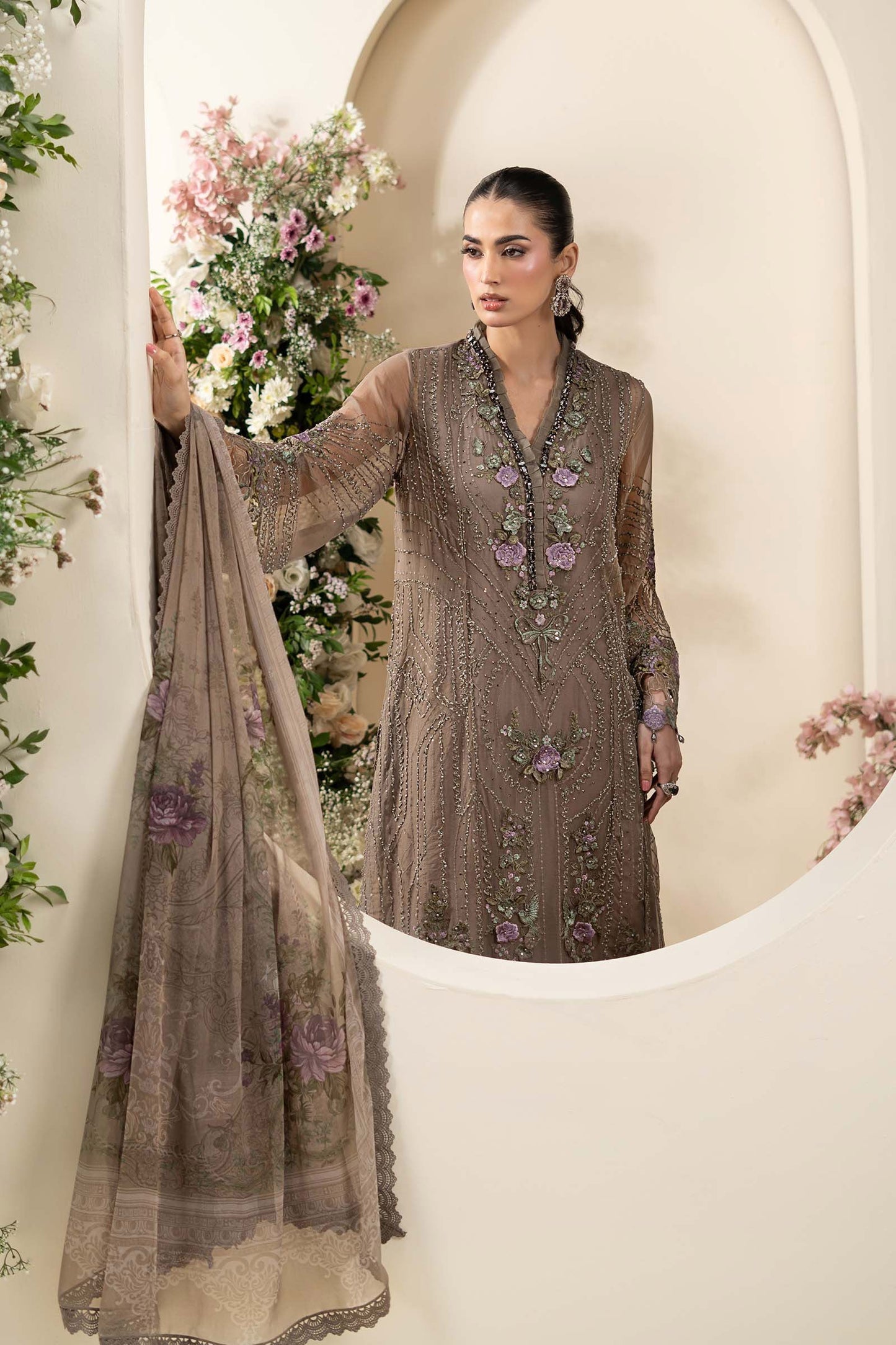 Maria B MCS-26-102 Style — Mairaz Mocha Brown Three-Piece Suit