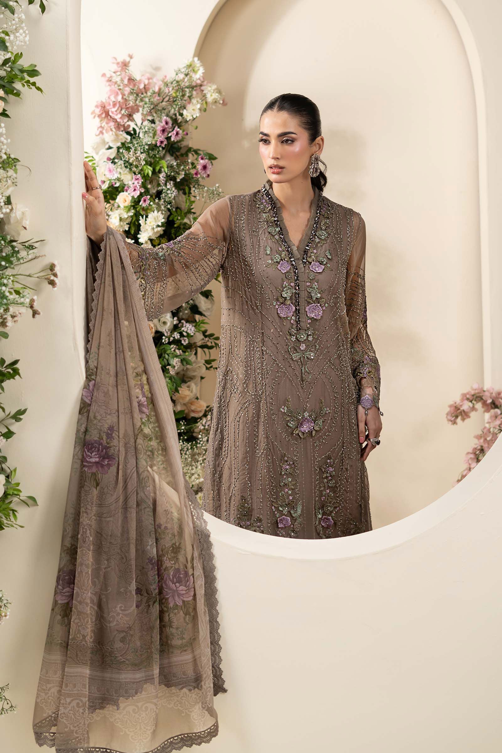 Maria B MCS-26-102 Style — Mairaz Mocha Brown Three-Piece Suit