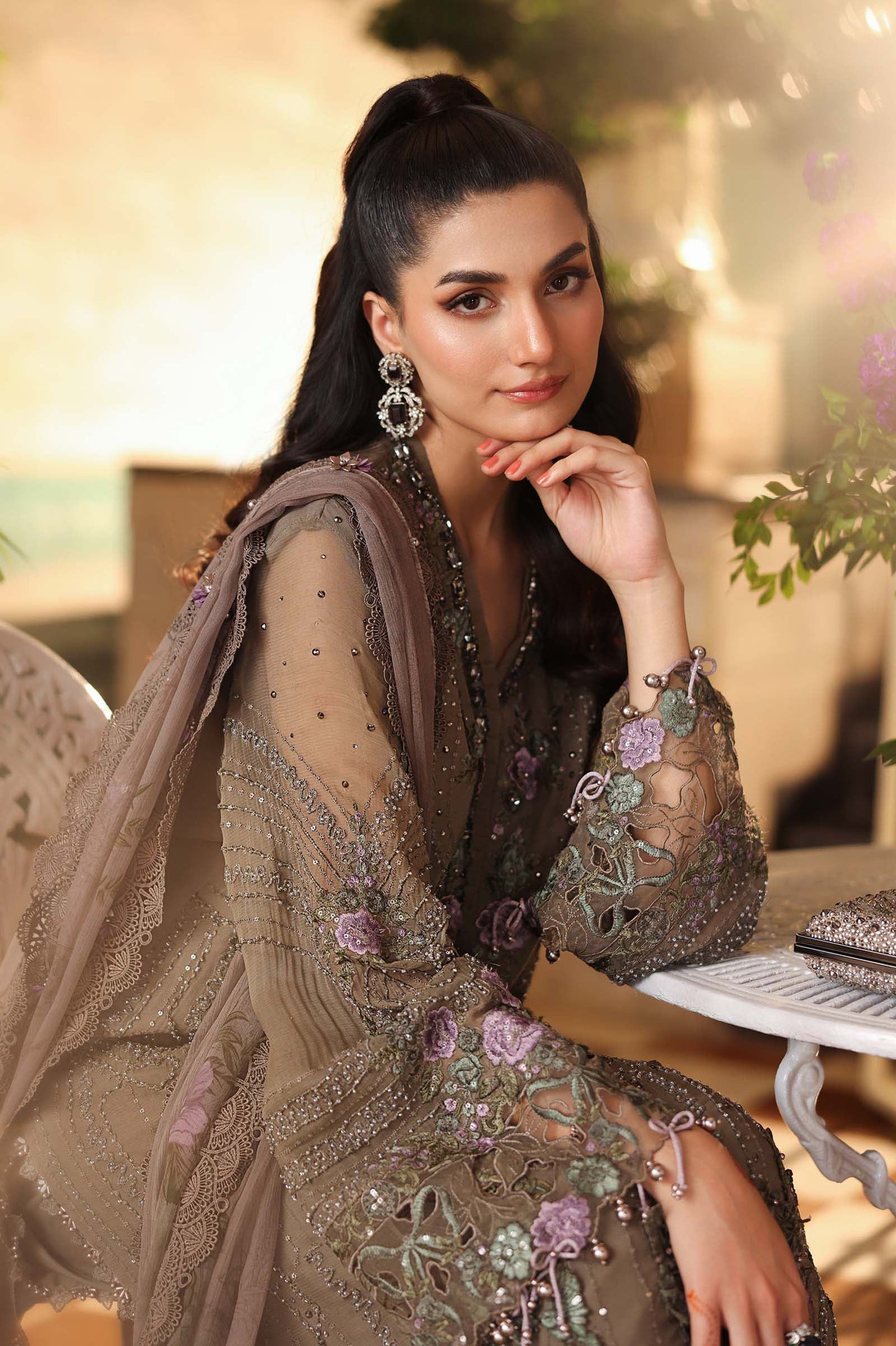 Mouse Grey chiffon Pakistani suit, MPC-26-102 style, embroidery detail