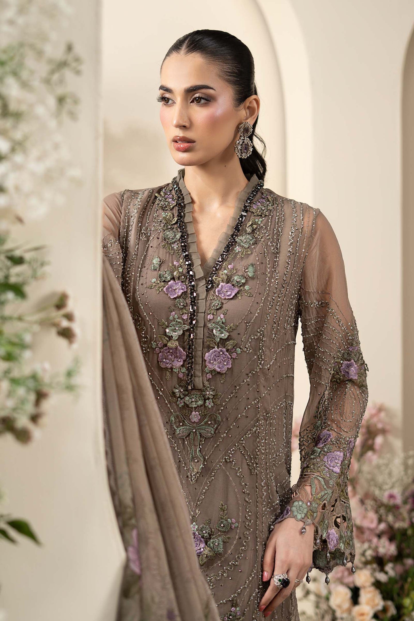 Maria B MCS-26-102 Style — Mairaz Mocha Brown Three-Piece Suit
