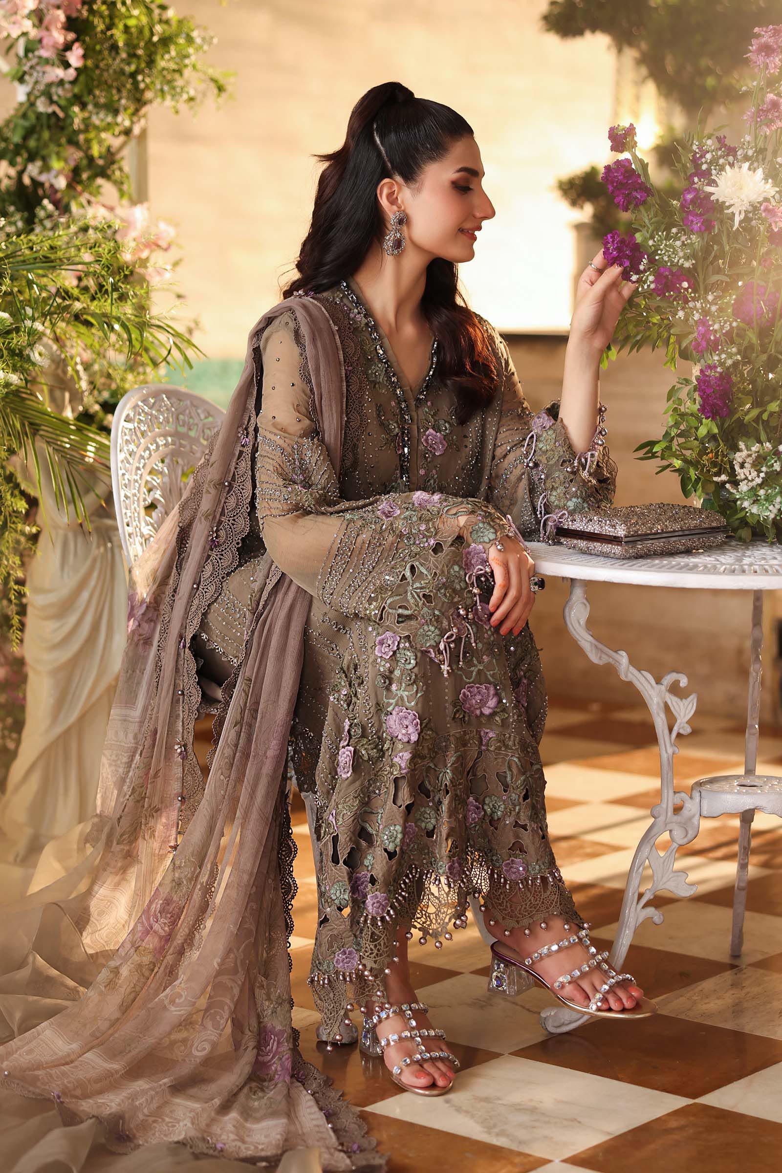 Mouse Grey chiffon Pakistani suit, MPC-26-102 style, embroidery detail