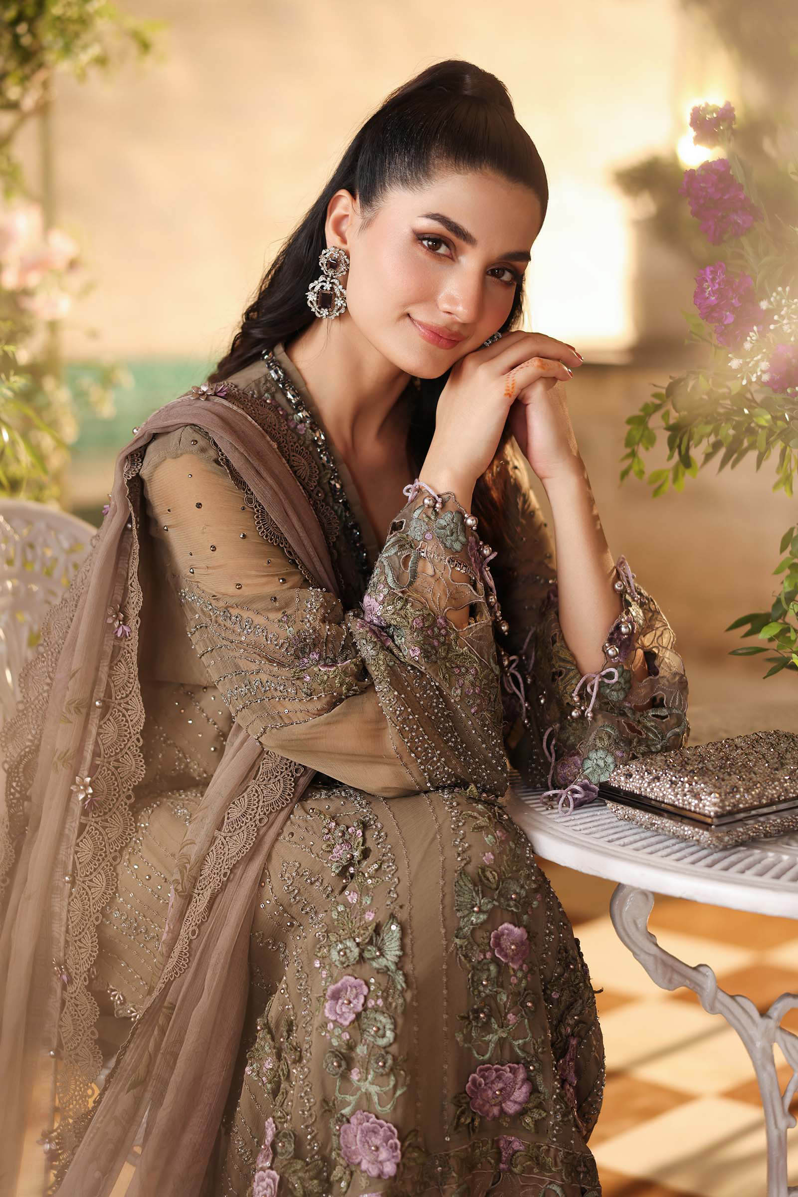 Mouse Grey chiffon Pakistani suit, MPC-26-102 style, embroidery detail