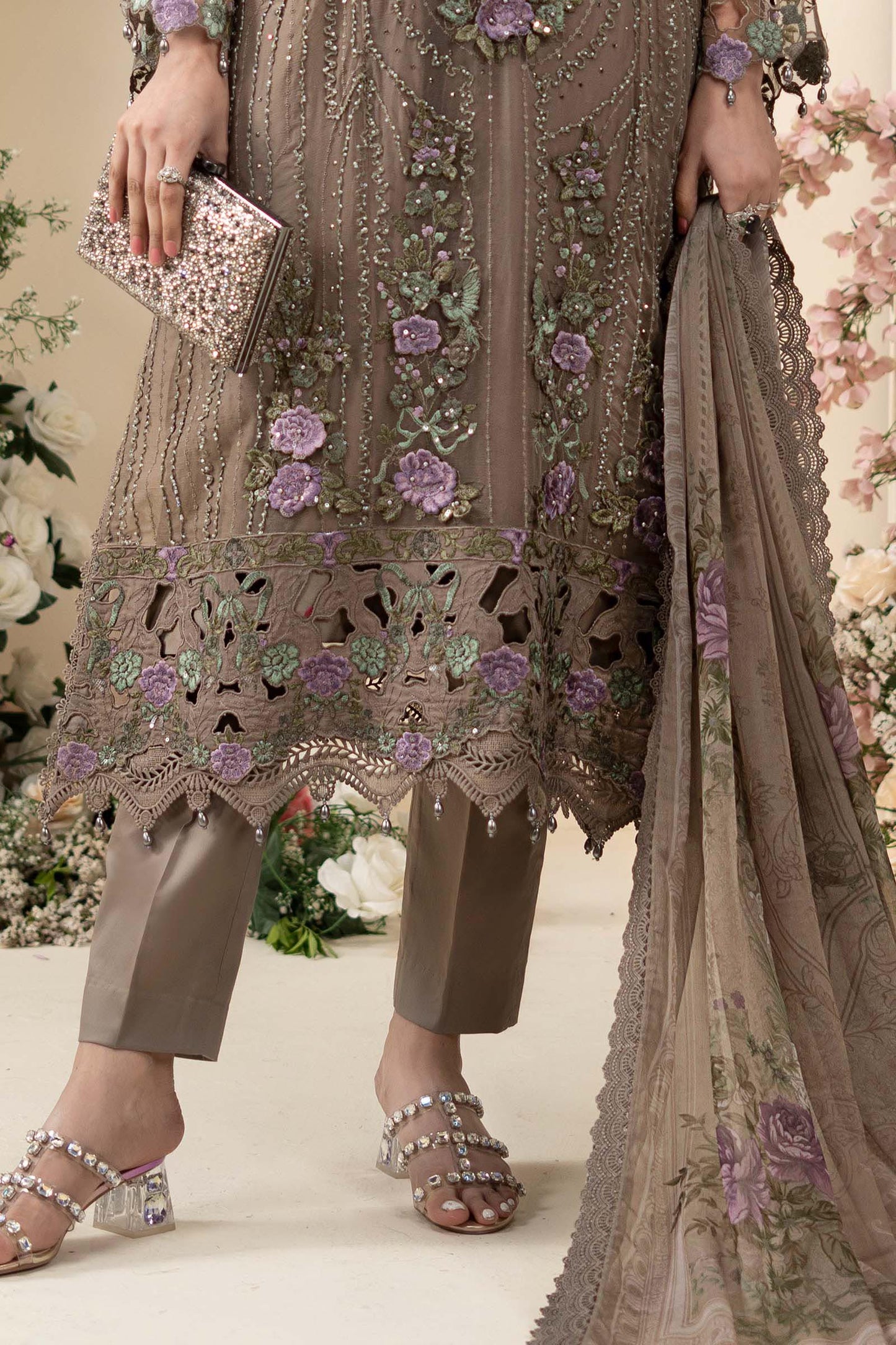 Maria B MCS-26-102 Style — Mairaz Mocha Brown Three-Piece Suit