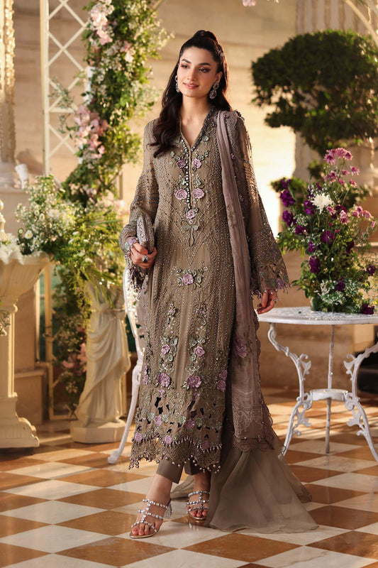 Mouse Grey chiffon Pakistani suit, MPC-26-102 style, front view