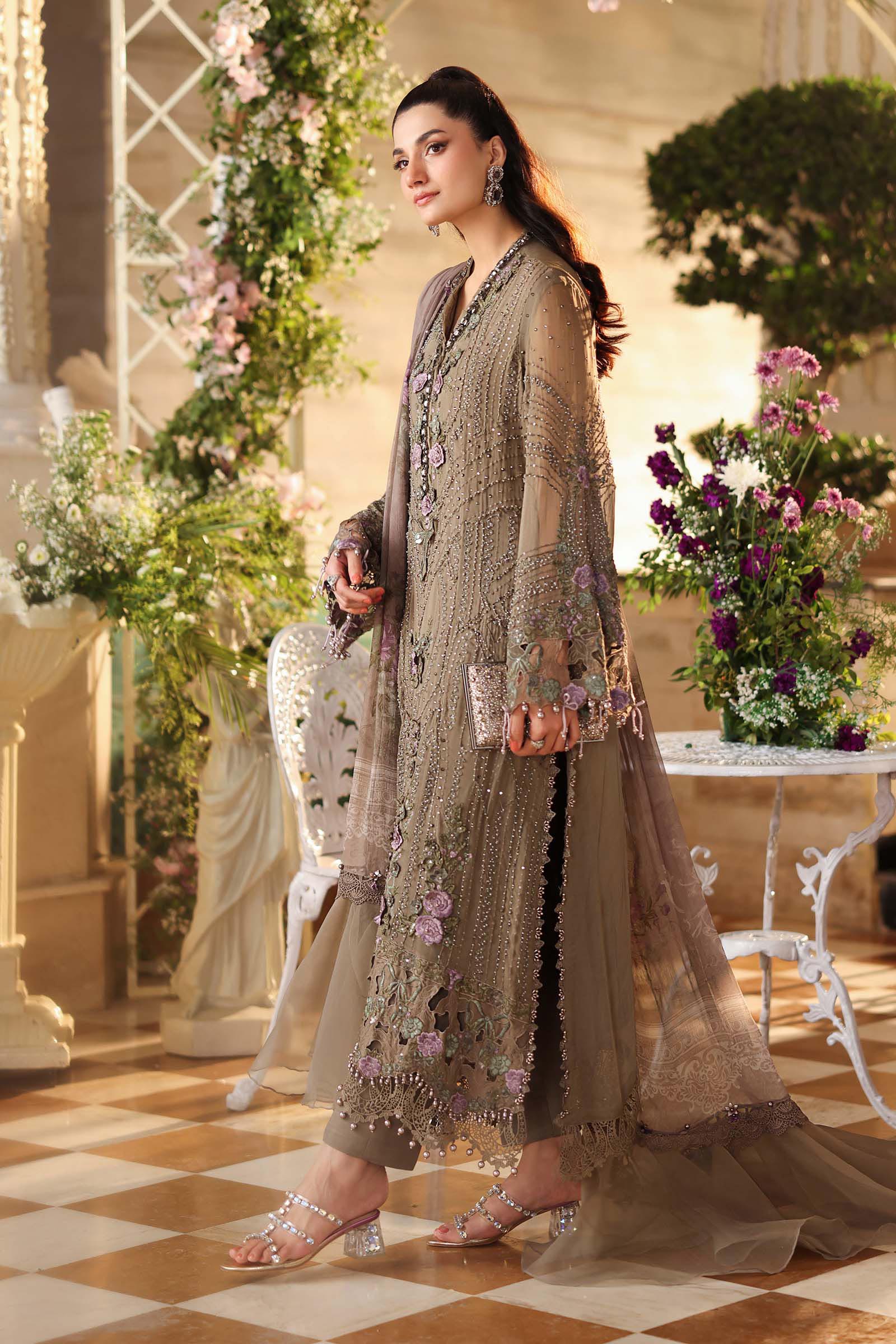 Mouse Grey chiffon Pakistani suit, MPC-26-102 style, side view