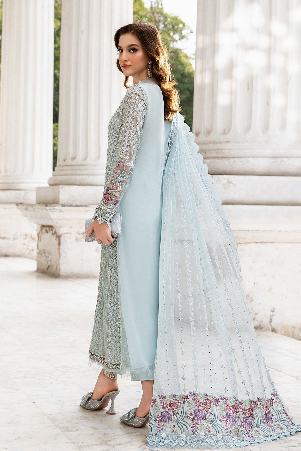Maria B MPC-24-103 Style — Mairaz Ice Blue Three-Piece Suit