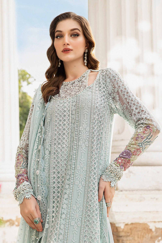 Maria B MPC-24-103 Style — Mairaz Ice Blue Three-Piece Suit
