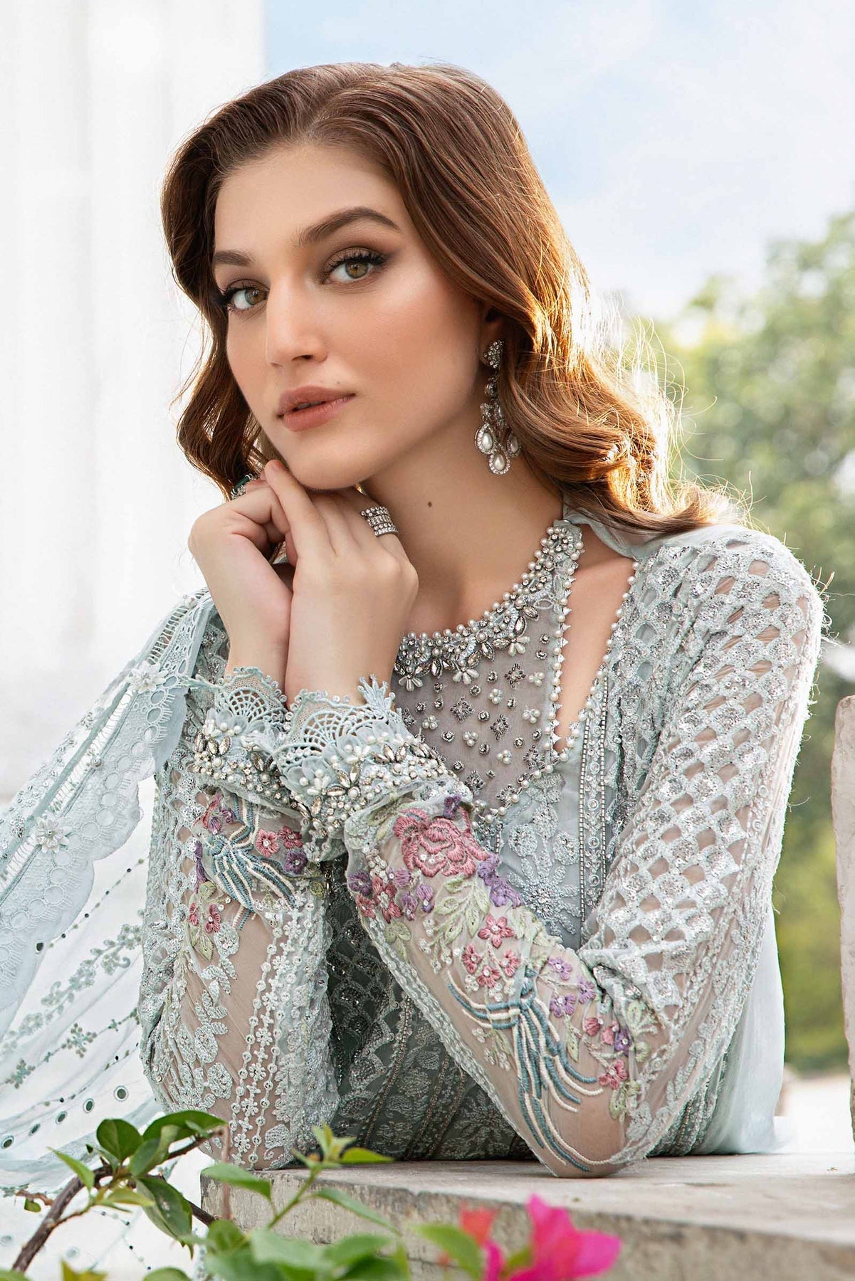 Maria B MPC-24-103 Style — Mairaz Ice Blue Three-Piece Suit