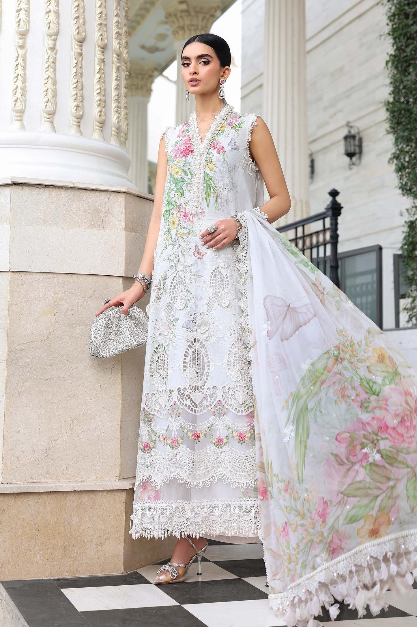 Off-White lawn Pakistani suit, EL-26-03 style, front view