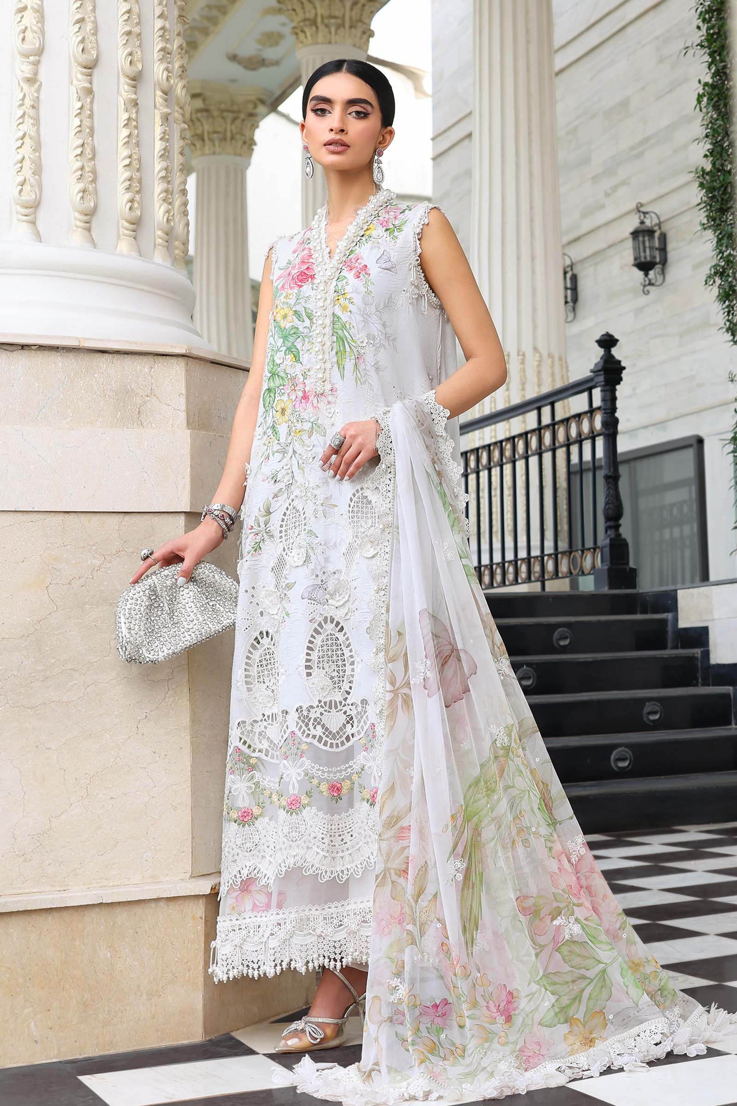 Off-White lawn Pakistani suit, EL-26-03 style, front view