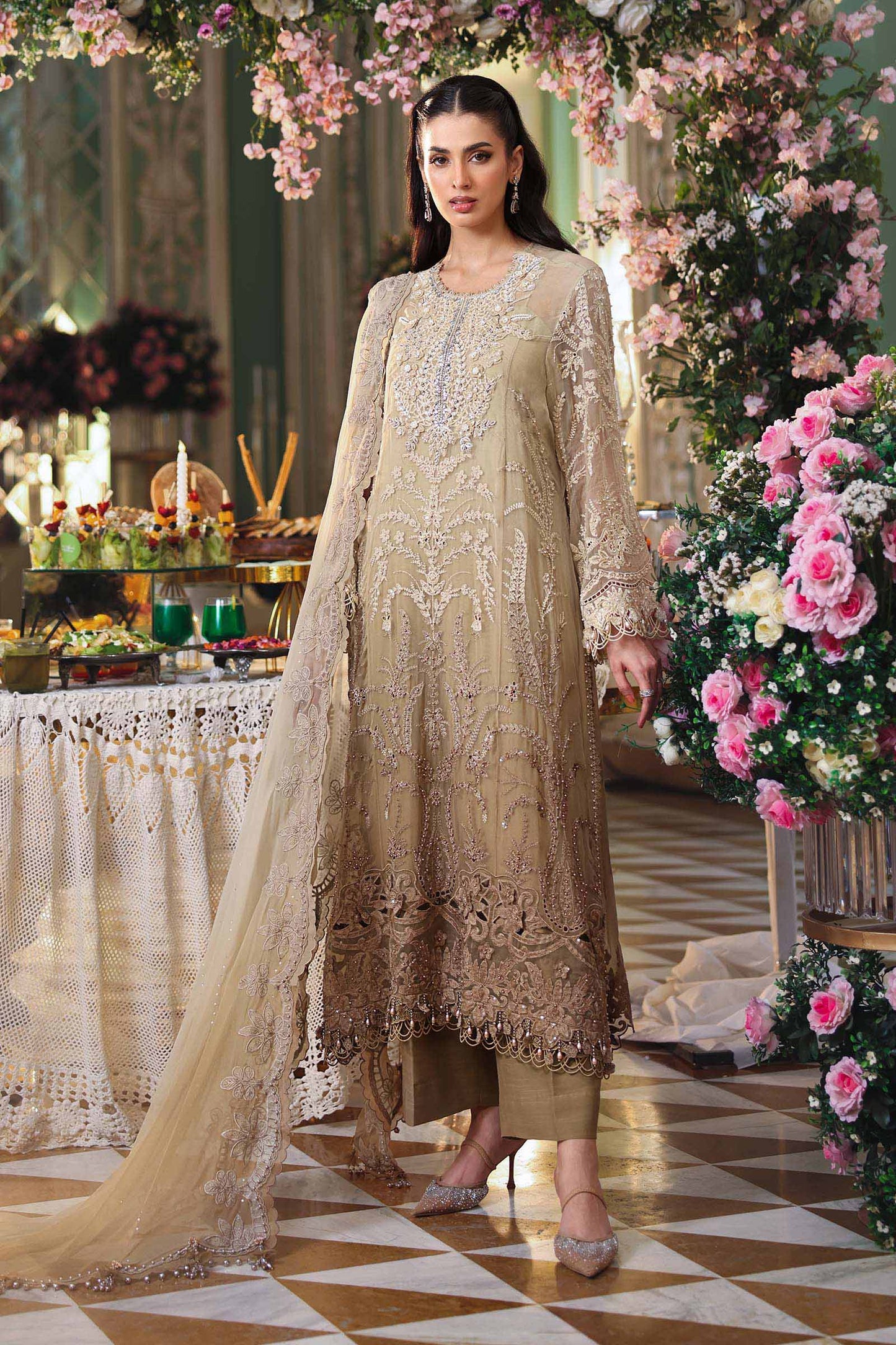 Maria B MPC-26-103 Style — Mairaz Olive Gold Three-Piece Suit