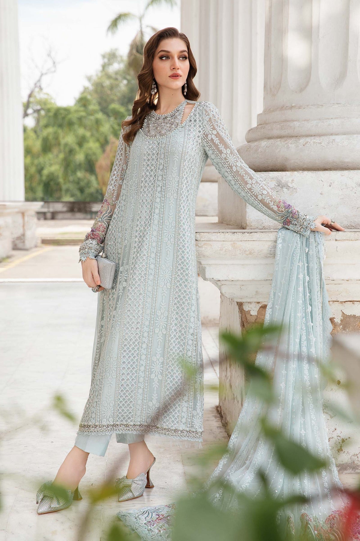 Maria B MPC-24-103 Style — Mairaz Ice Blue Three-Piece Suit