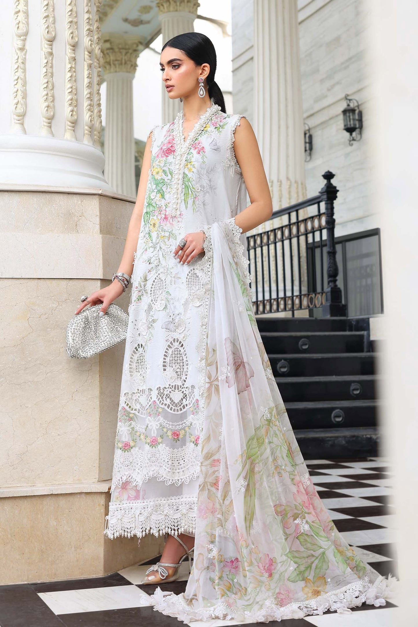 Off-White lawn Pakistani suit, EL-26-03 style, side view