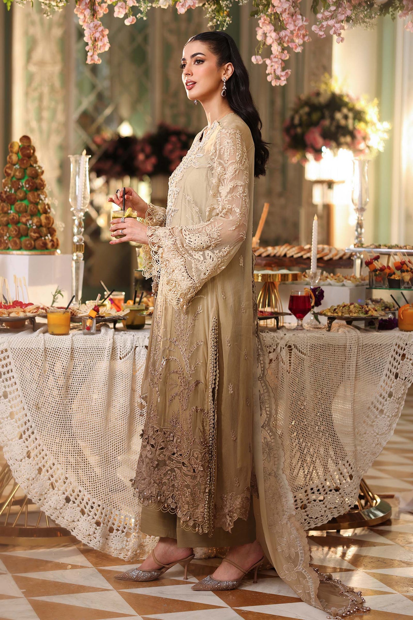 Maria B MPC-26-103 Style — Mairaz Olive Gold Three-Piece Suit
