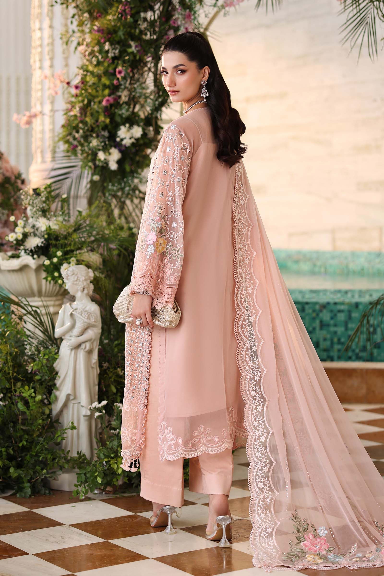 Maria B MPC-26-104 Style — Mairaz Peach Pink Three-Piece Suit