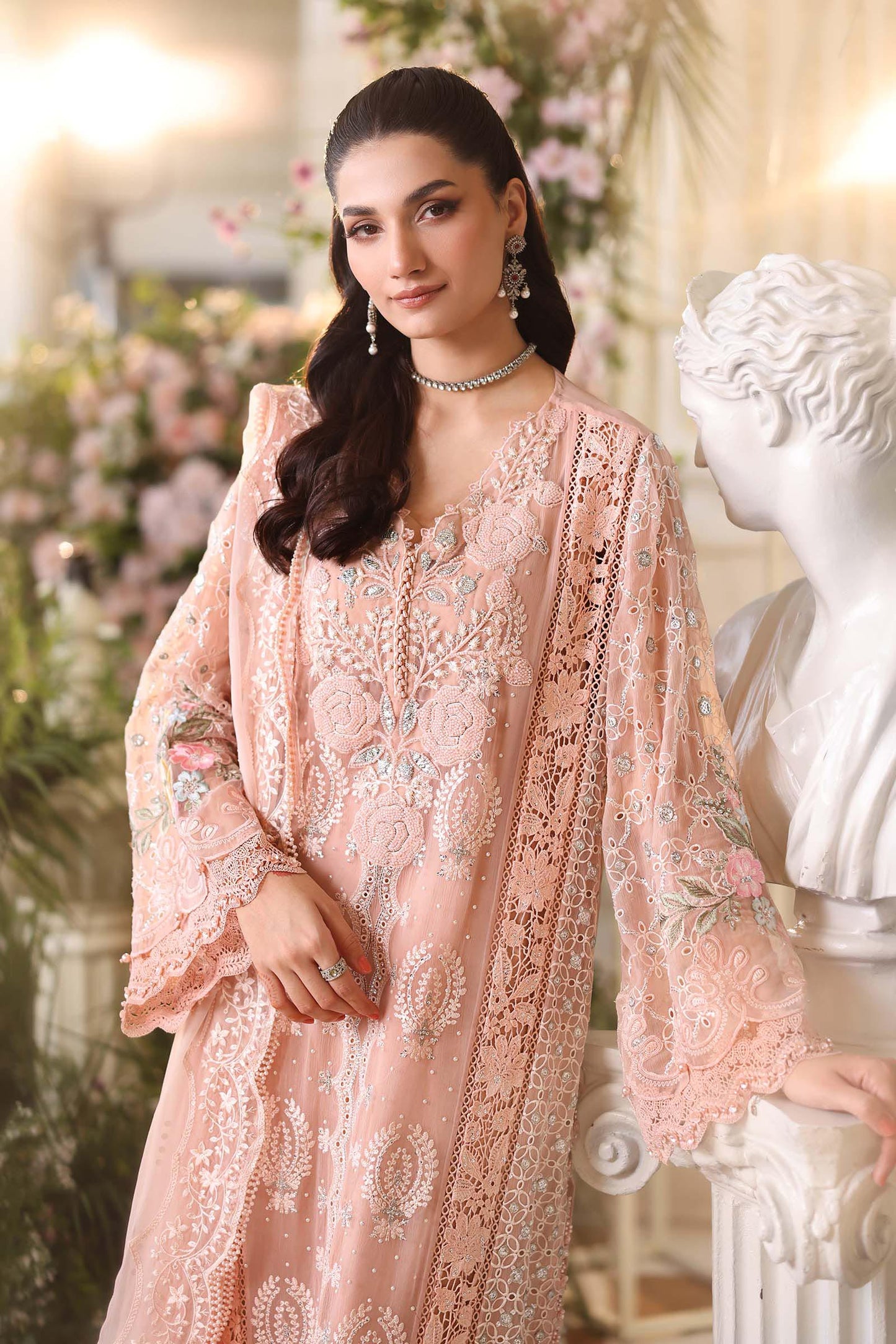 Maria B MPC-26-104 Style — Mairaz Peach Pink Three-Piece Suit