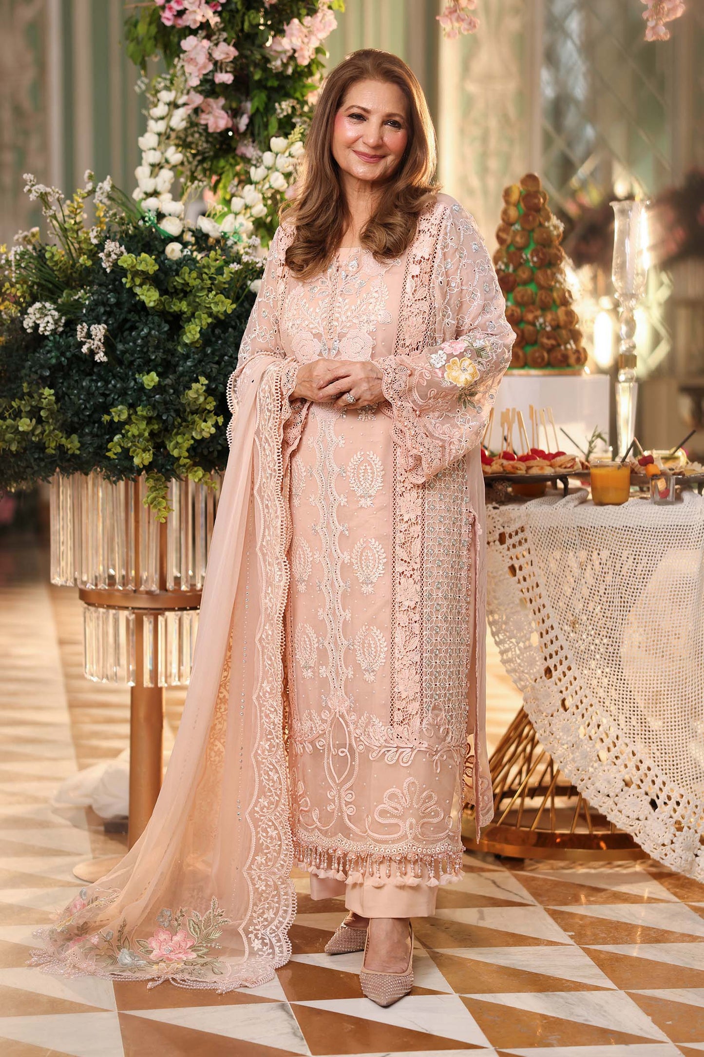 Maria B MPC-26-104 Style — Mairaz Peach Pink Three-Piece Suit