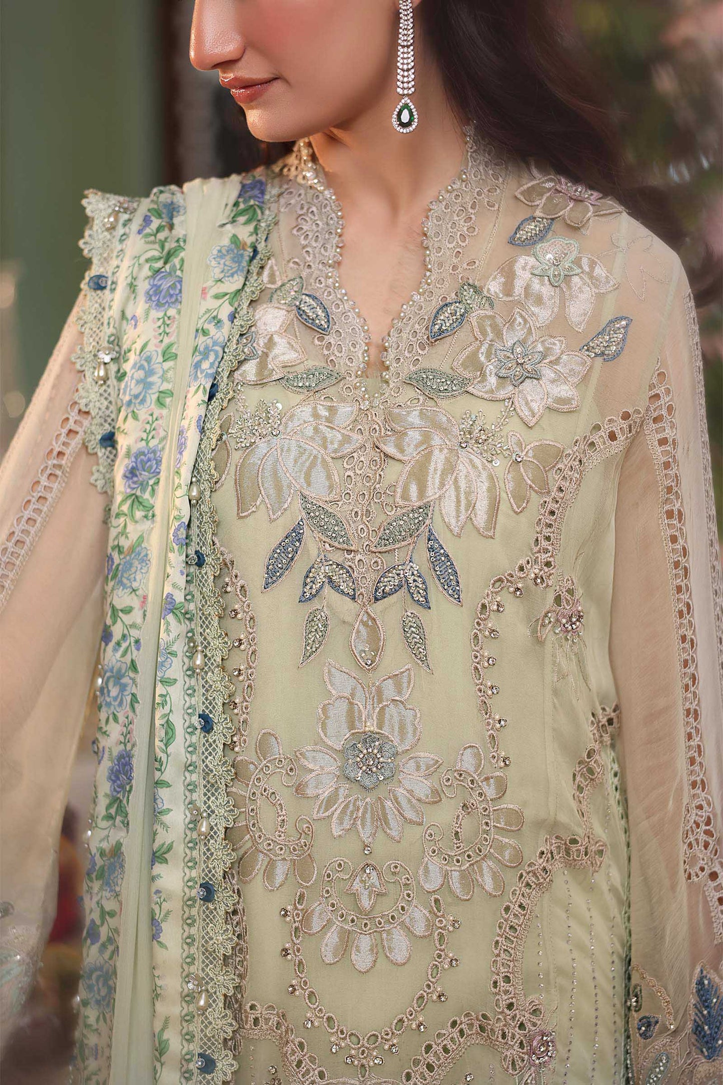 Maria B MPC-26-105 Style — Mairaz Pistachio Green Three-Piece Suit