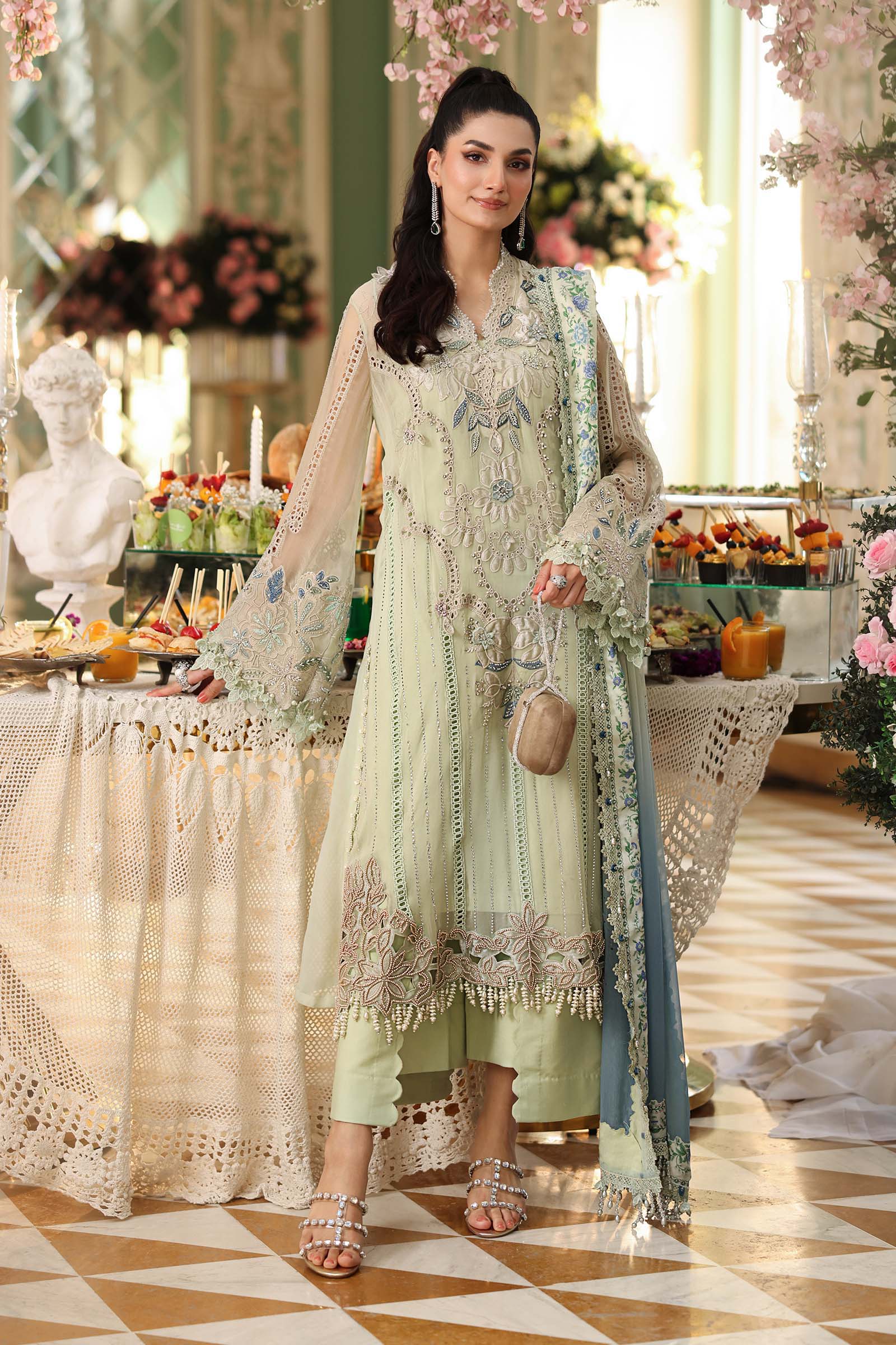 Maria B MPC-26-105 Style — Mairaz Pistachio Green Three-Piece Suit