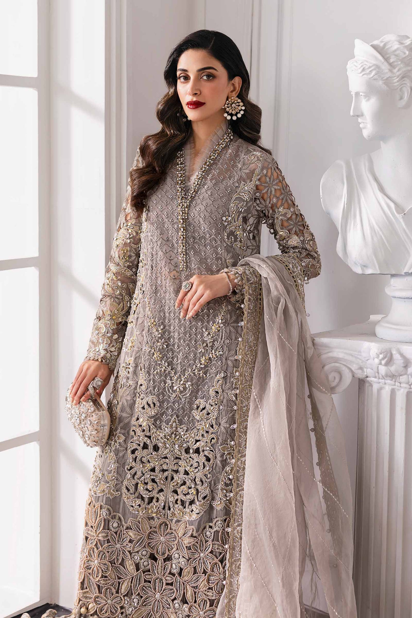 Maria B BD-3006 Style — Mairaz Steel Grey Three-Piece Suit