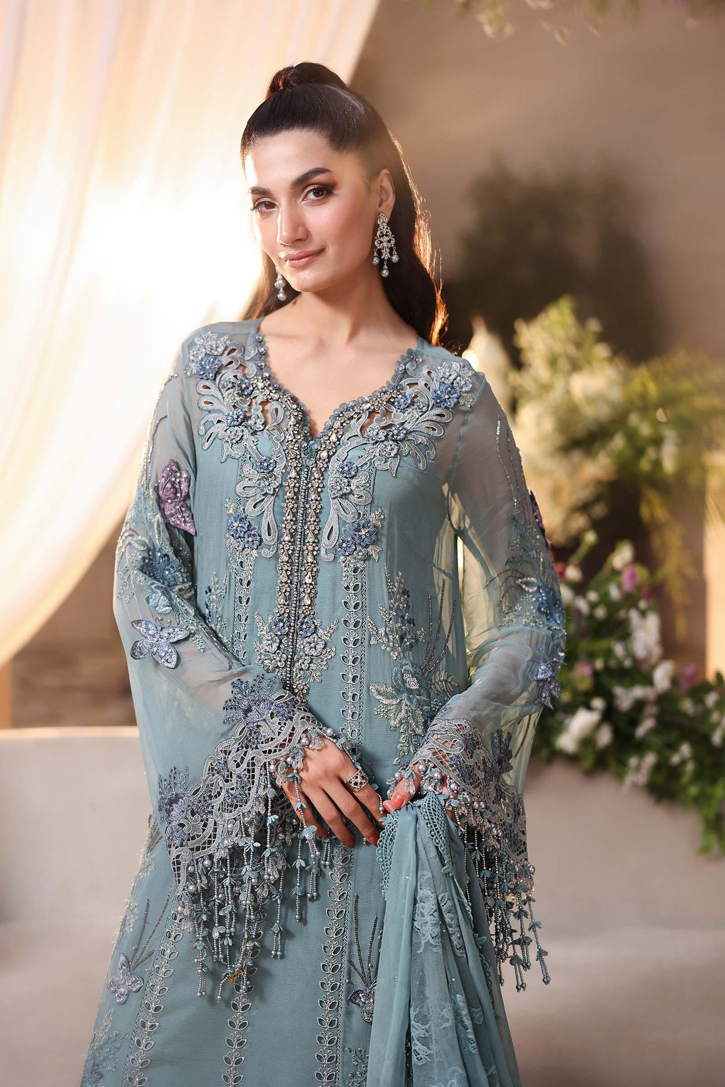 Maria B MPC-26-106 Style — Mairaz Slate Blue Three-Piece Suit