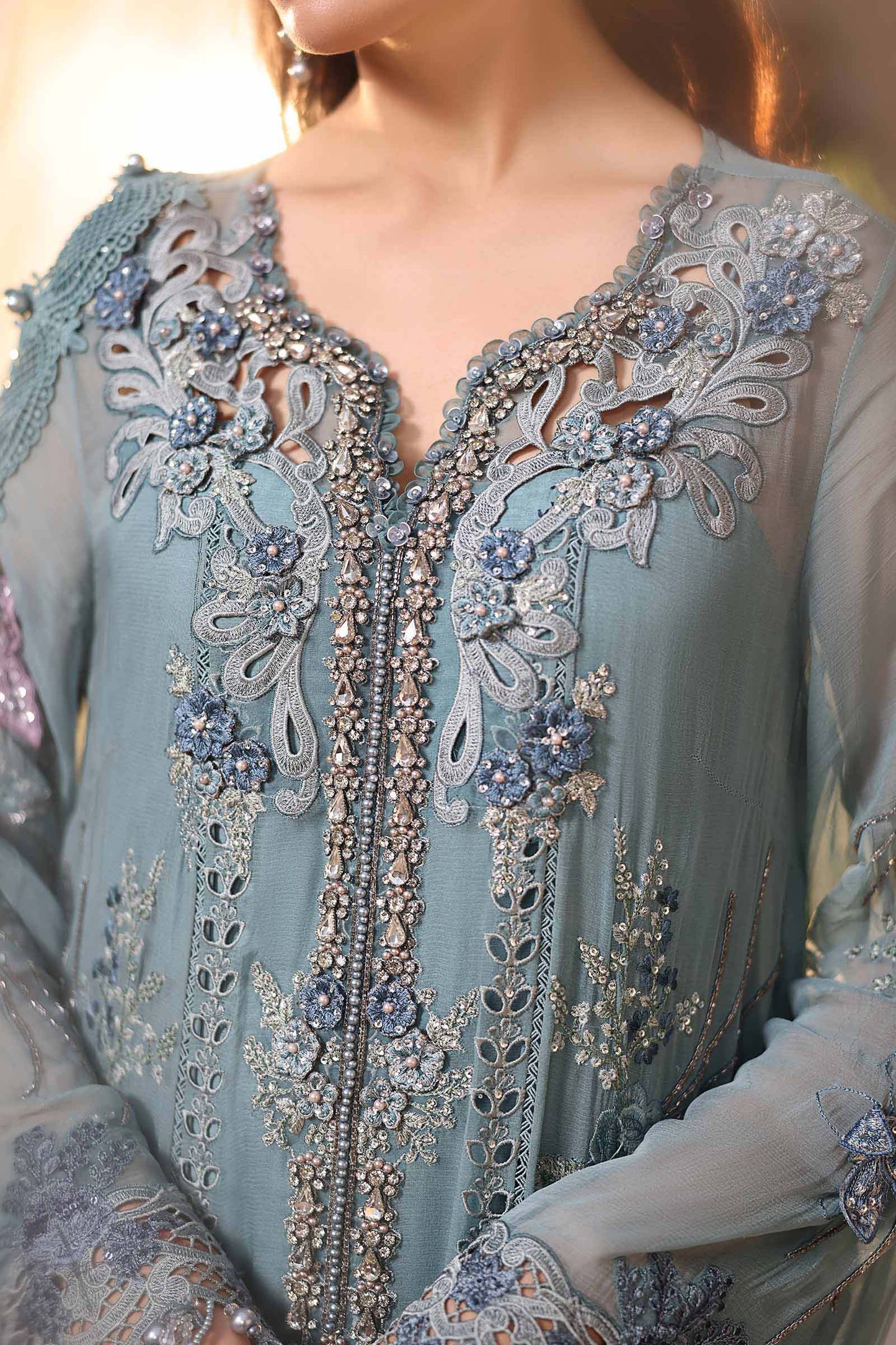 Maria B MPC-26-106 Style — Mairaz Slate Blue Three-Piece Suit