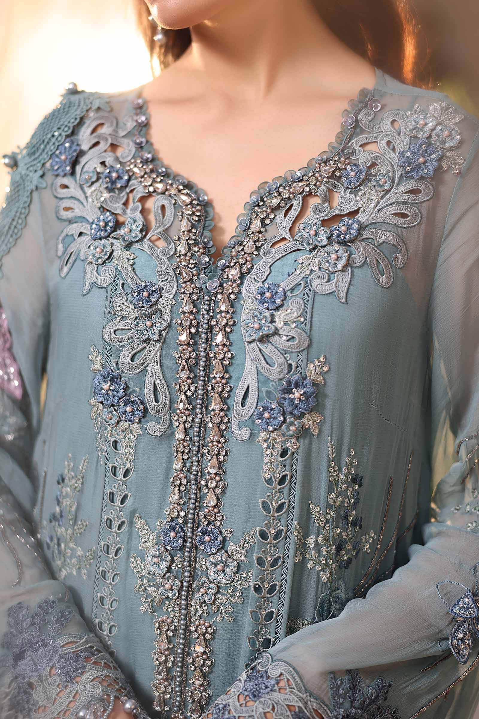 Maria B MPC-26-106 Style — Mairaz Slate Blue Three-Piece Suit