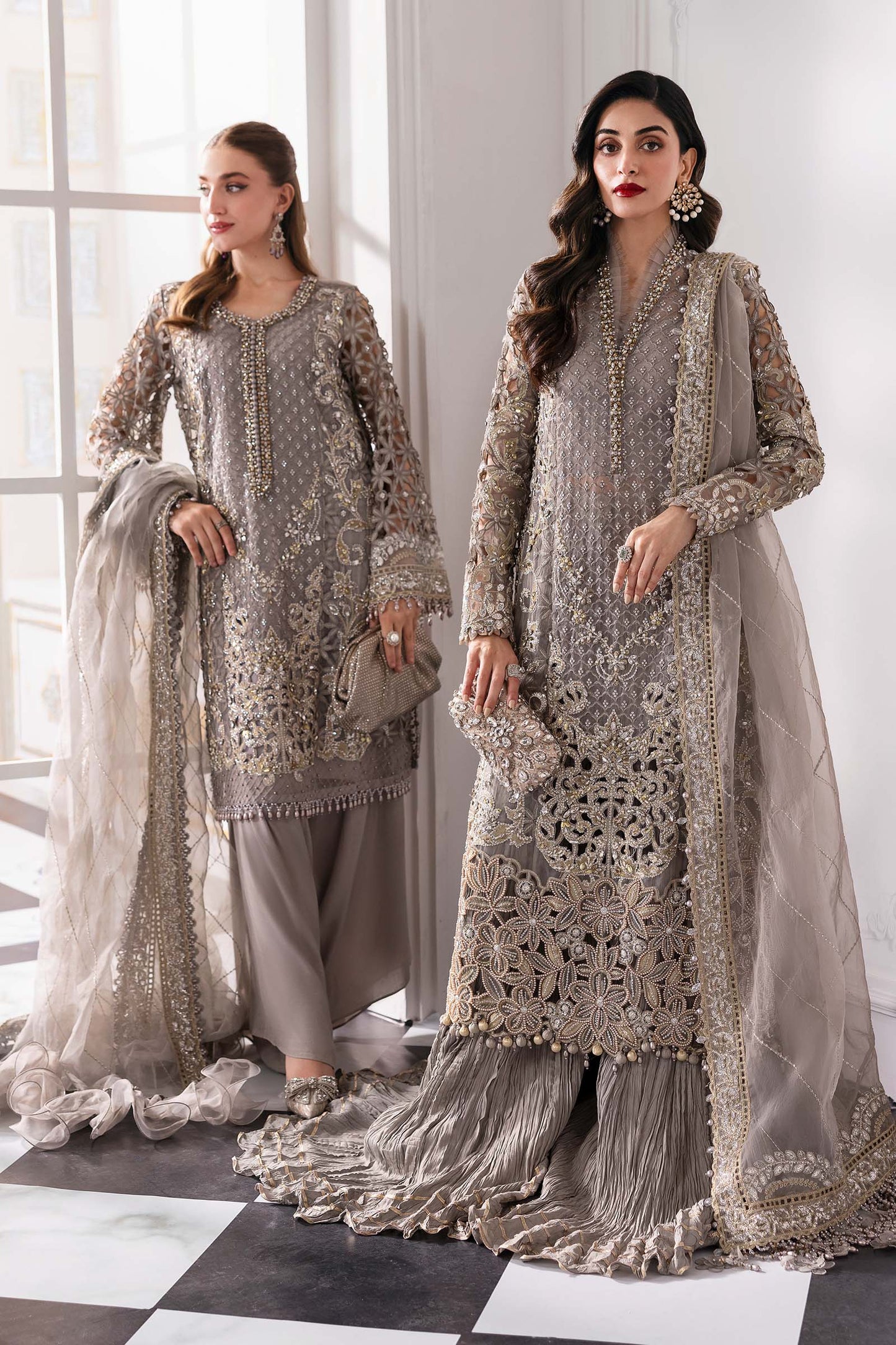 Maria B BD-3006 Style — Mairaz Steel Grey Three-Piece Suit