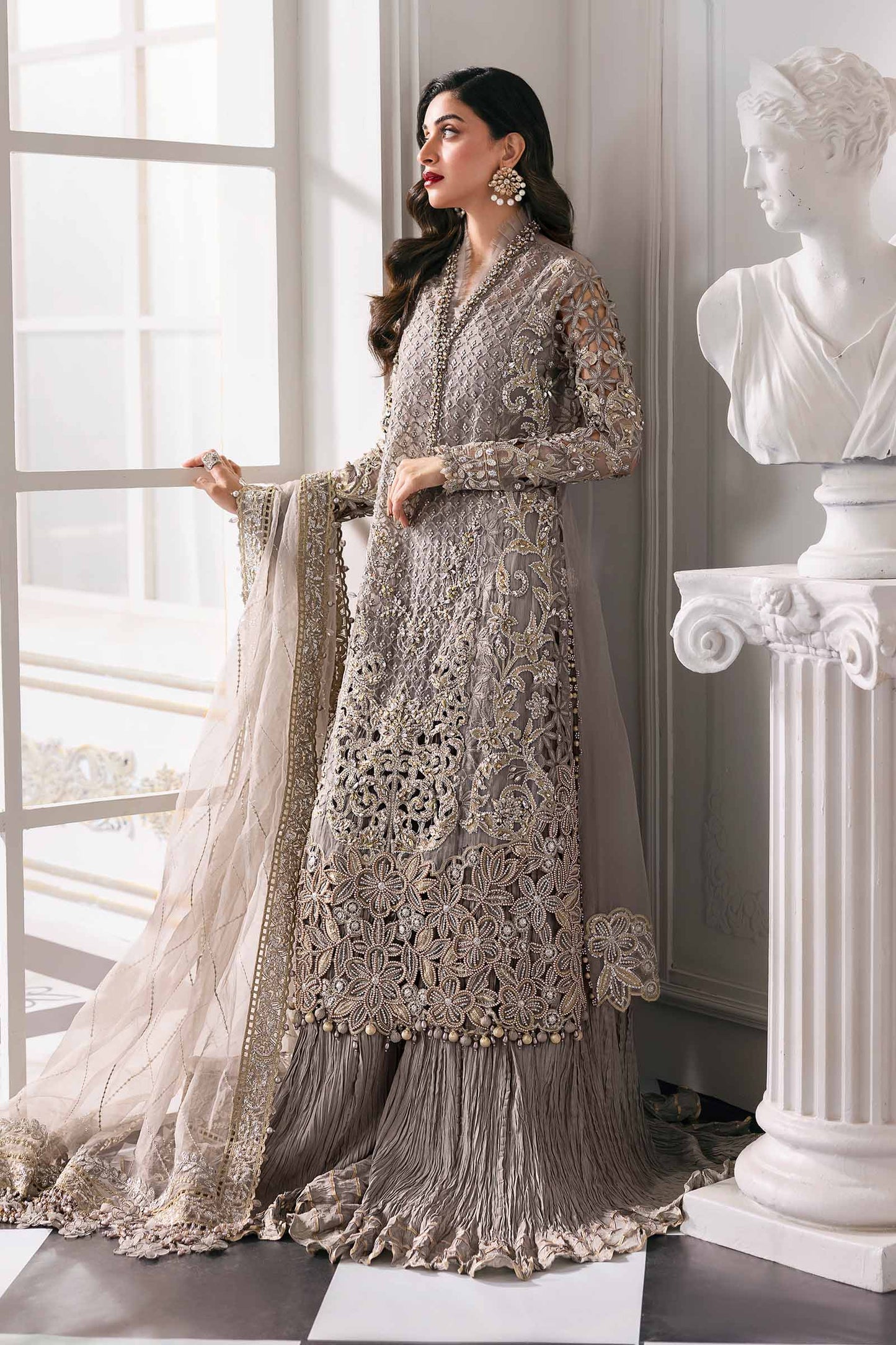 Maria B BD-3006 Style — Mairaz Steel Grey Three-Piece Suit