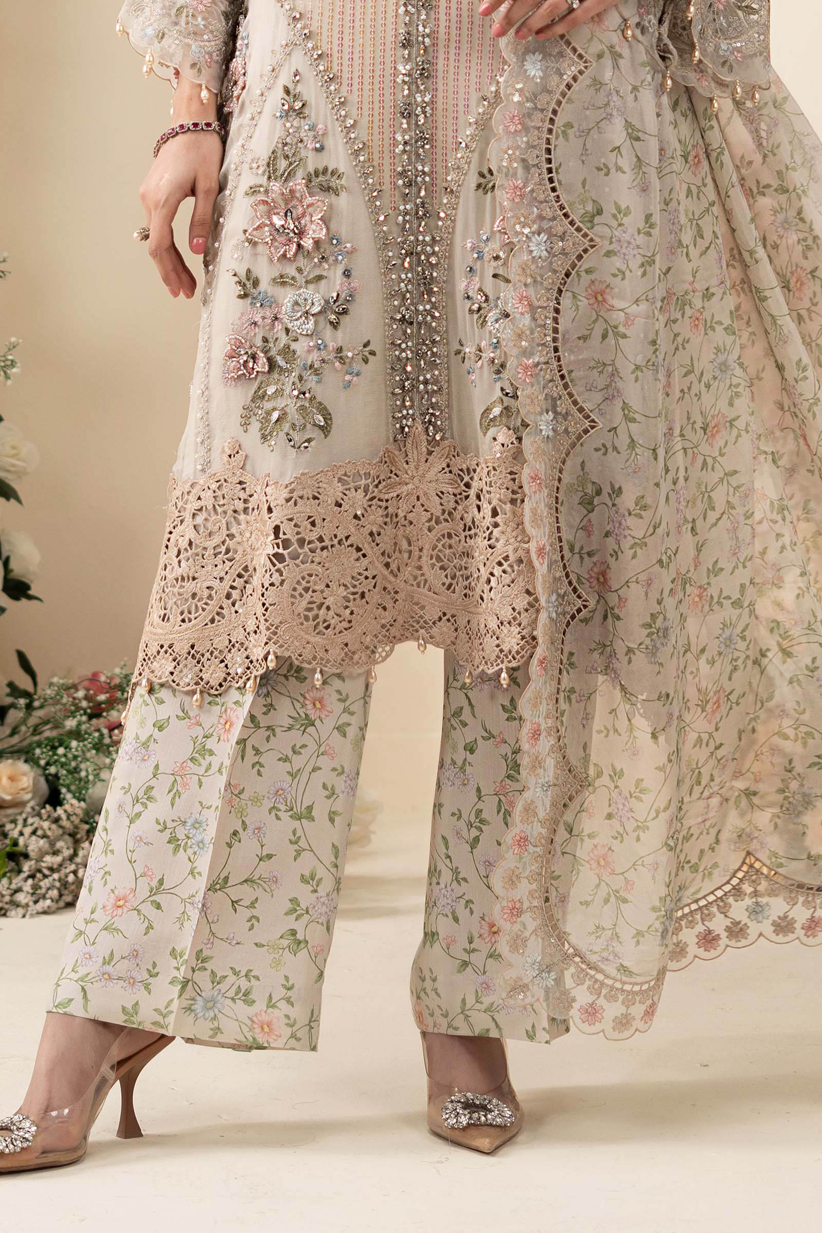 Maria B MCS-26-107 Style — Mairaz Ivory Beige Three-Piece Suit