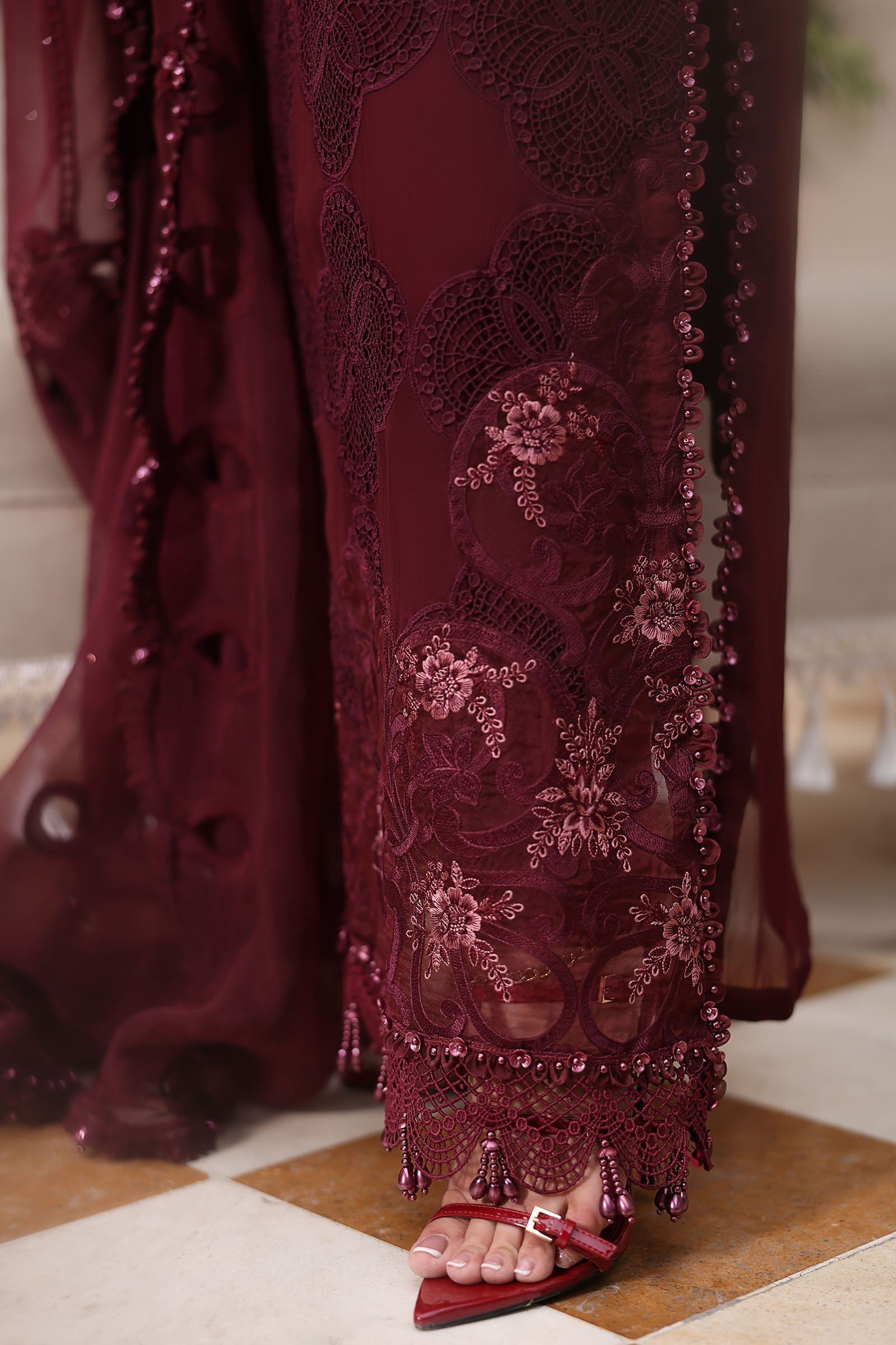 Maria B MPC-26-108 Style — Mairaz Burgundy Three-Piece Suit