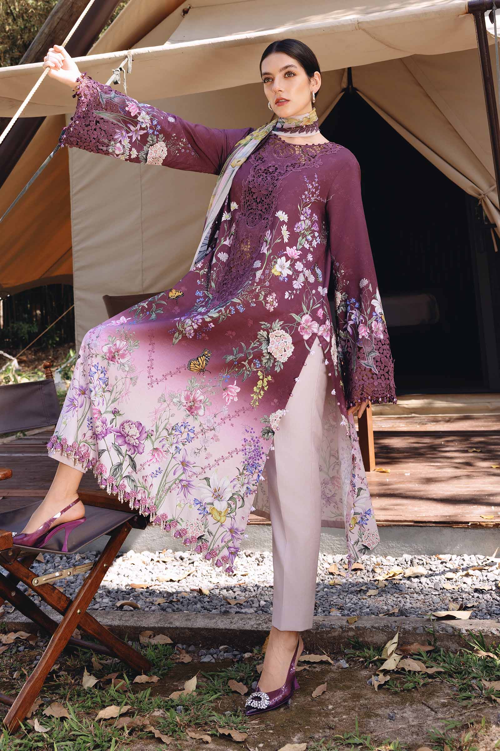 Maria B MPT-2909-B Style — Mairaz Plum Lawn Suit
