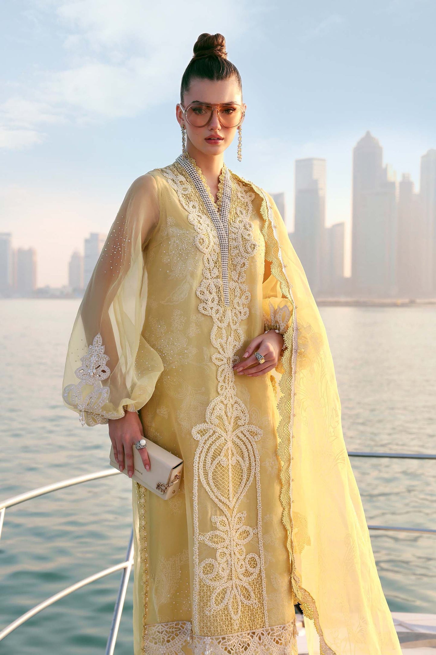 Maria B D-2604-A Style — Mairaz Yellow & Off-White Three-Piece Suit