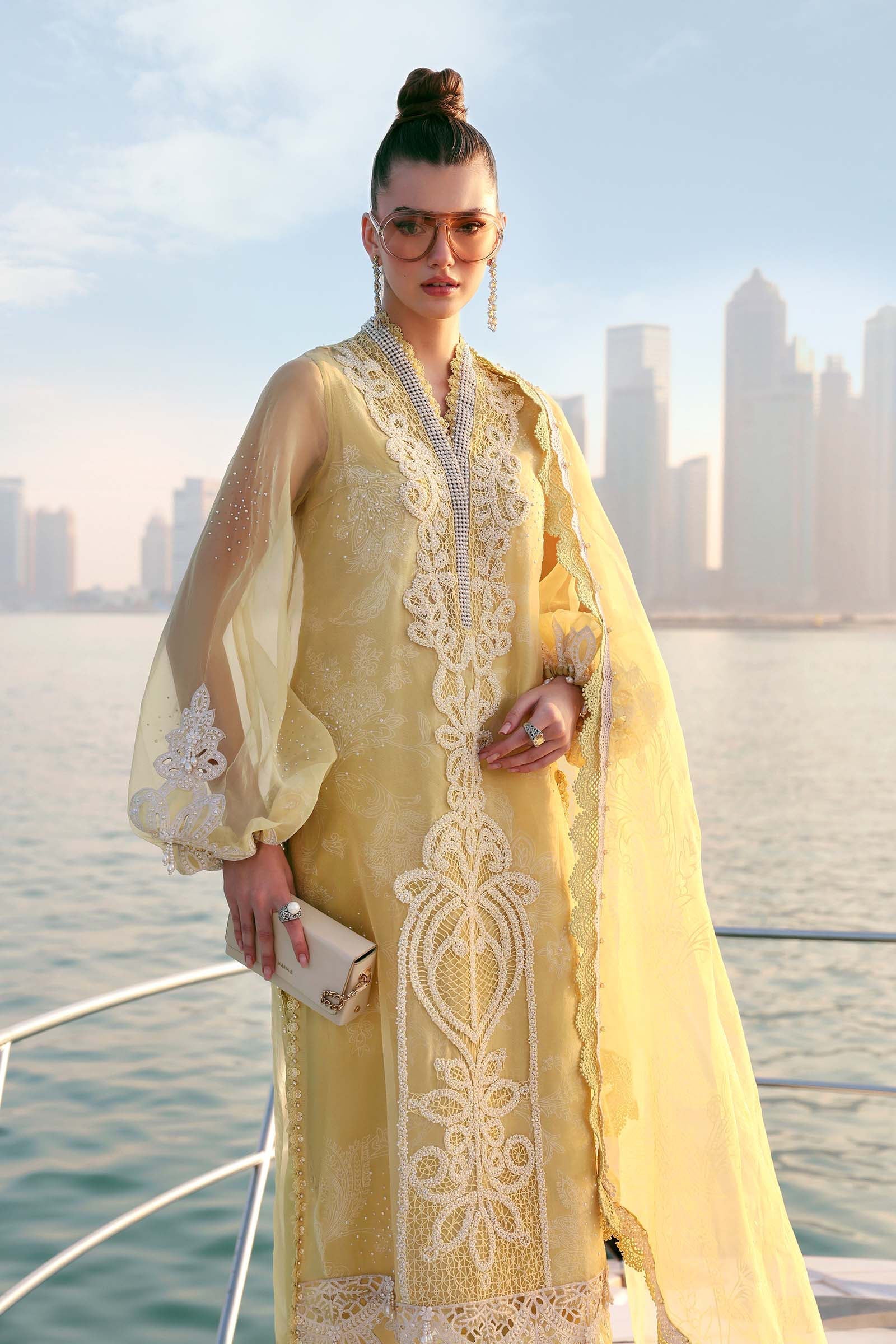 Maria B D-2604-A Style — Mairaz Yellow & Off-White Three-Piece Suit