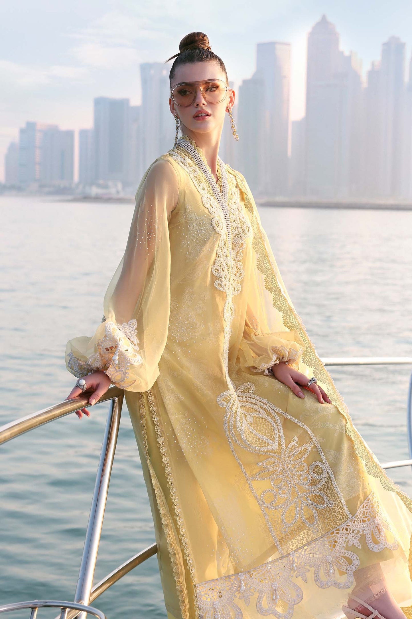 Maria B D-2604-A Style — Mairaz Yellow & Off-White Three-Piece Suit