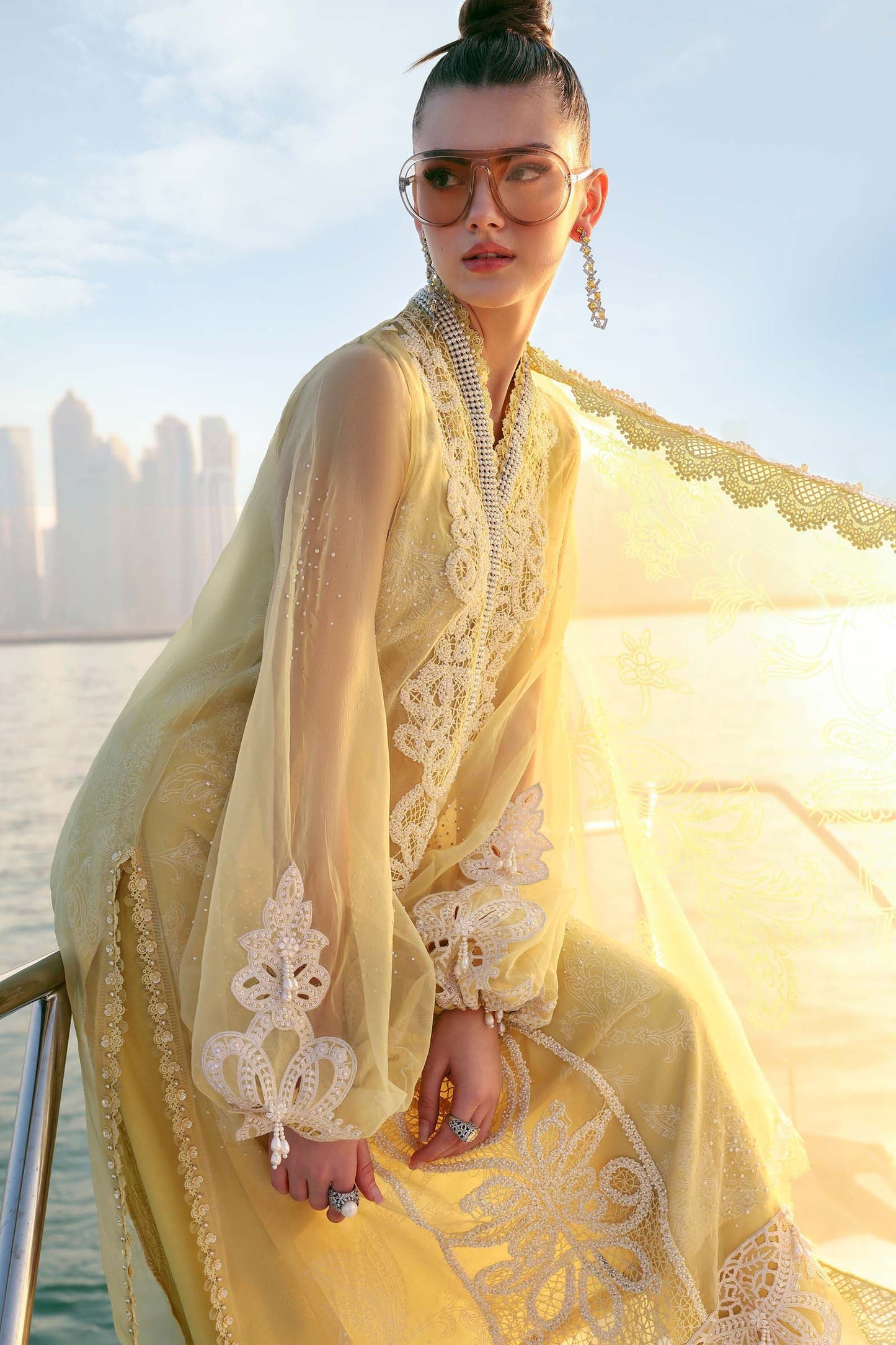 Maria B D-2604-A Style — Mairaz Yellow & Off-White Three-Piece Suit