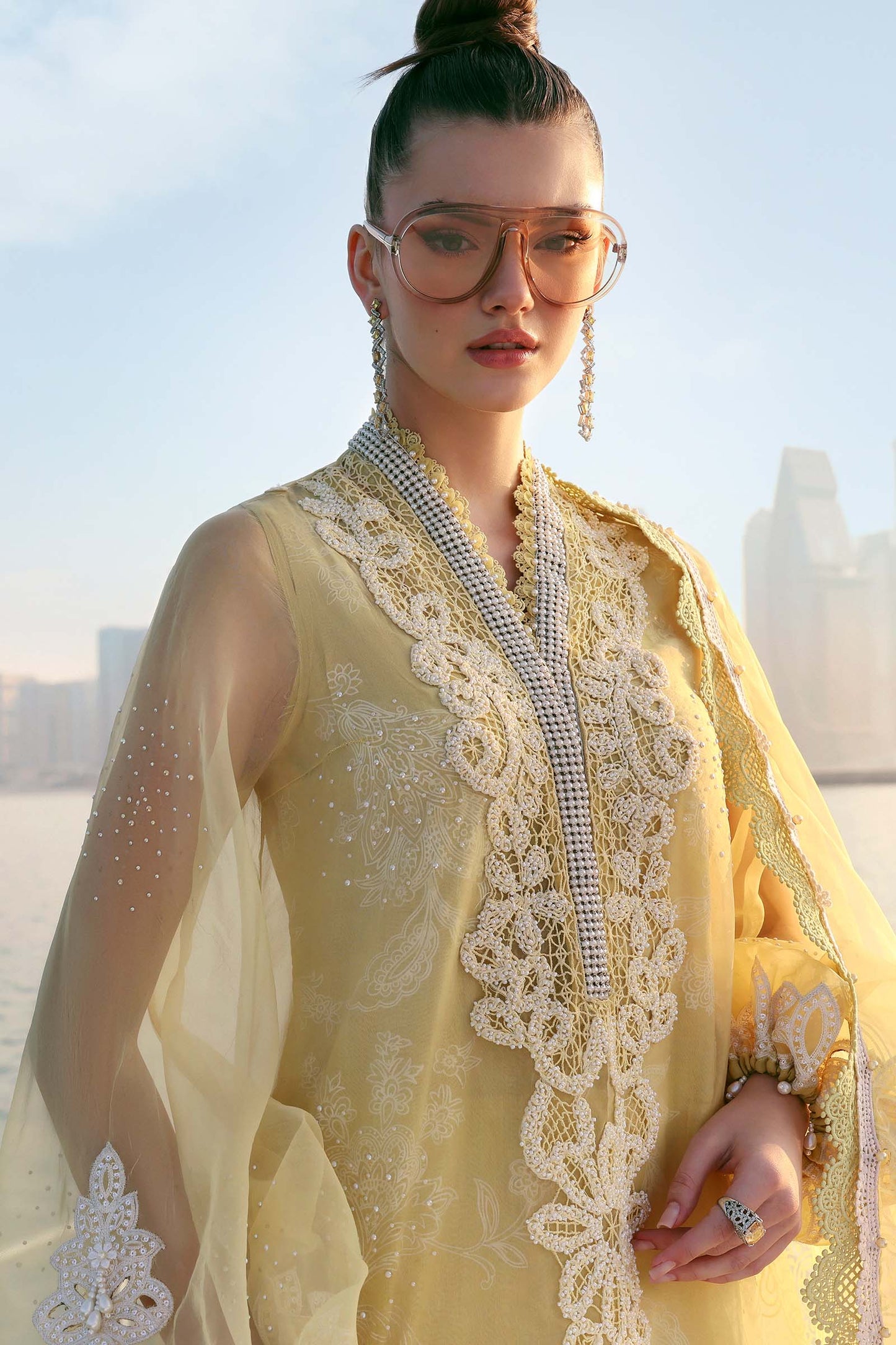 Maria B D-2604-A Style — Mairaz Yellow & Off-White Three-Piece Suit