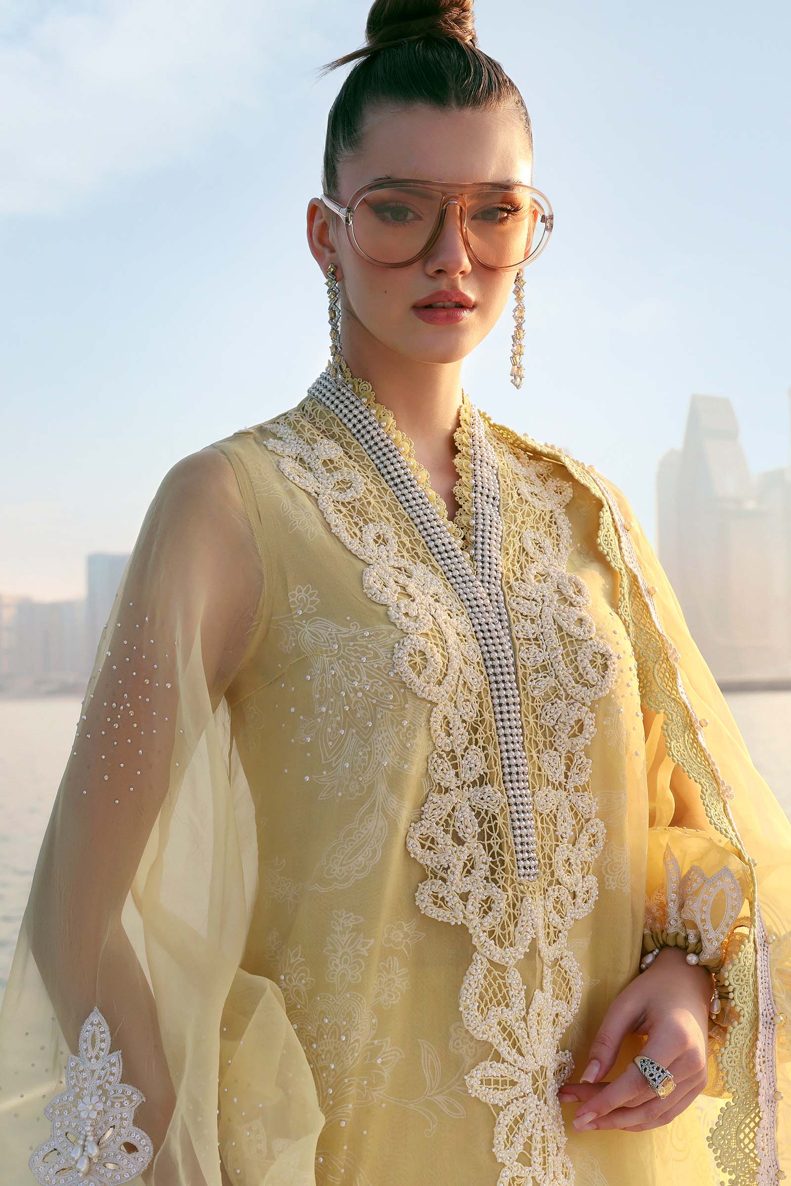 Maria B D-2604-A Style — Mairaz Yellow & Off-White Three-Piece Suit