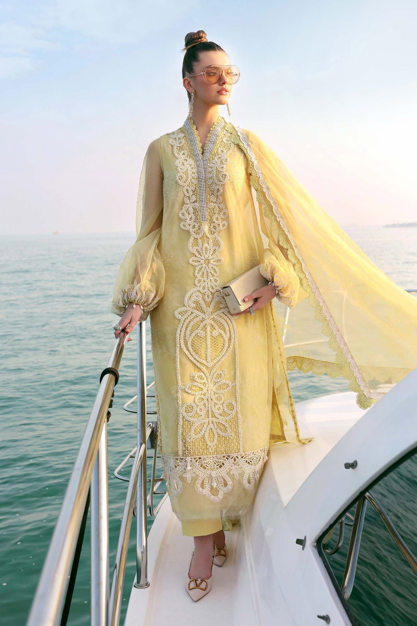 Maria B D-2604-A Style — Mairaz Yellow & Off-White Three-Piece Suit