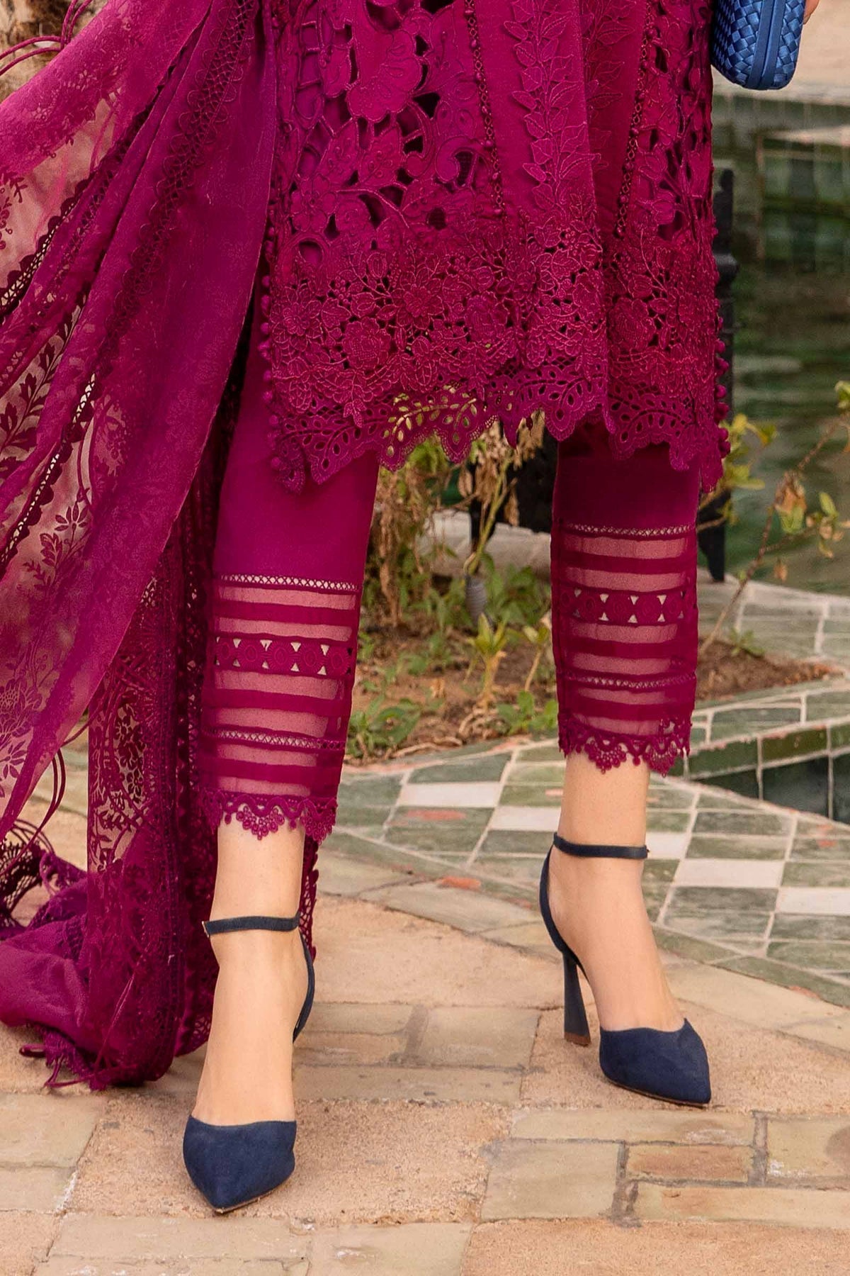 Maria B Unstitched Lawn | D-2409-B Style — Mairaz Magenta Three-Piece Suit