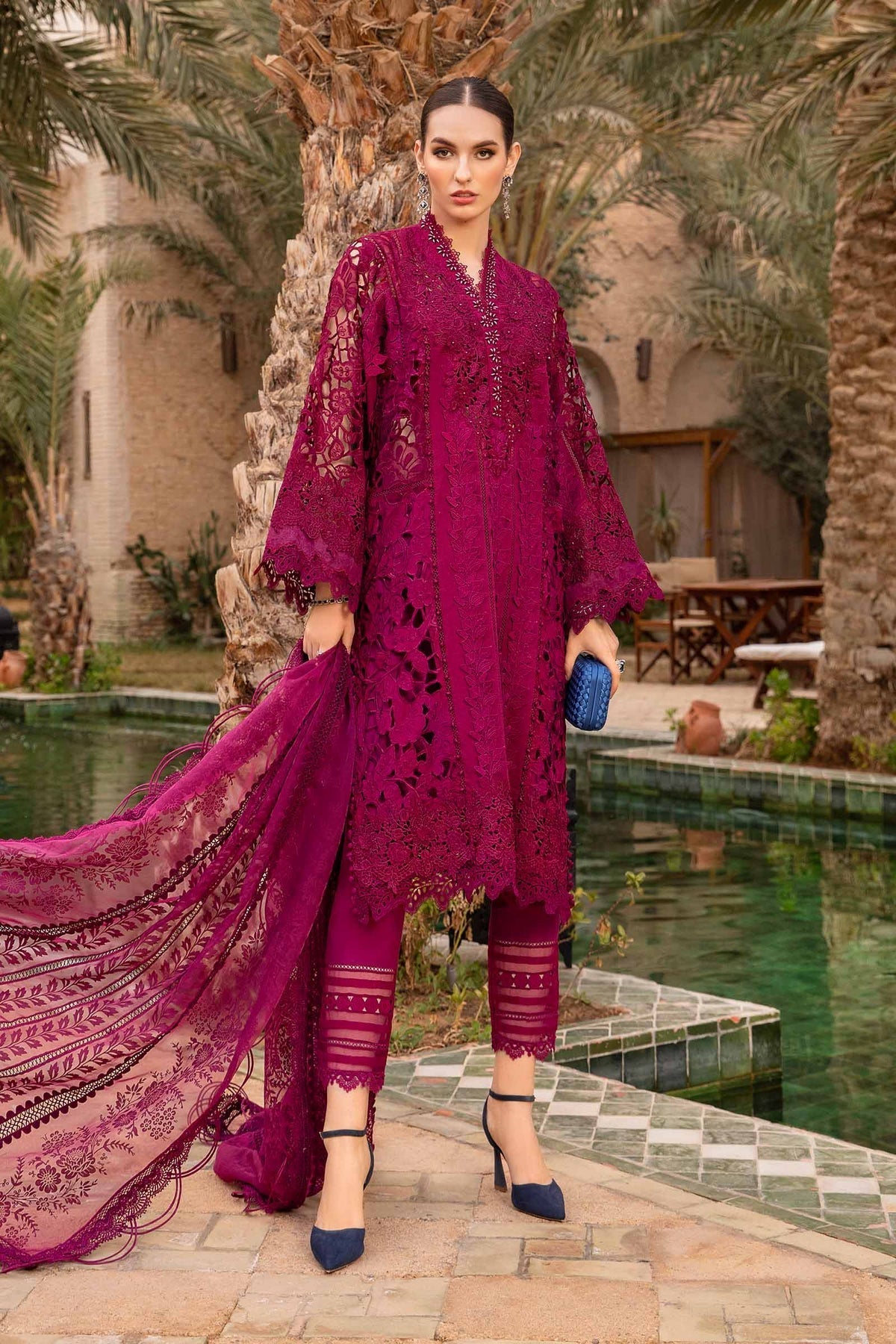 Maria B Unstitched Lawn | D-2409-B Style — Mairaz Magenta Three-Piece Suit