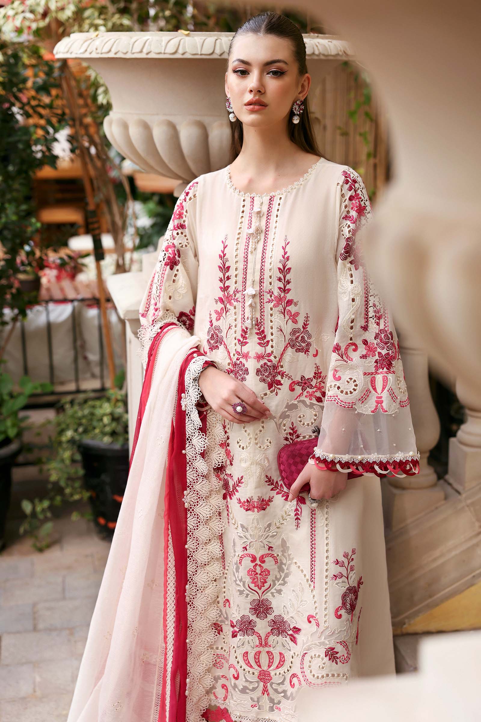 Maria B D-2609-A Style — Mairaz Off-White & Pink Lawn Suit