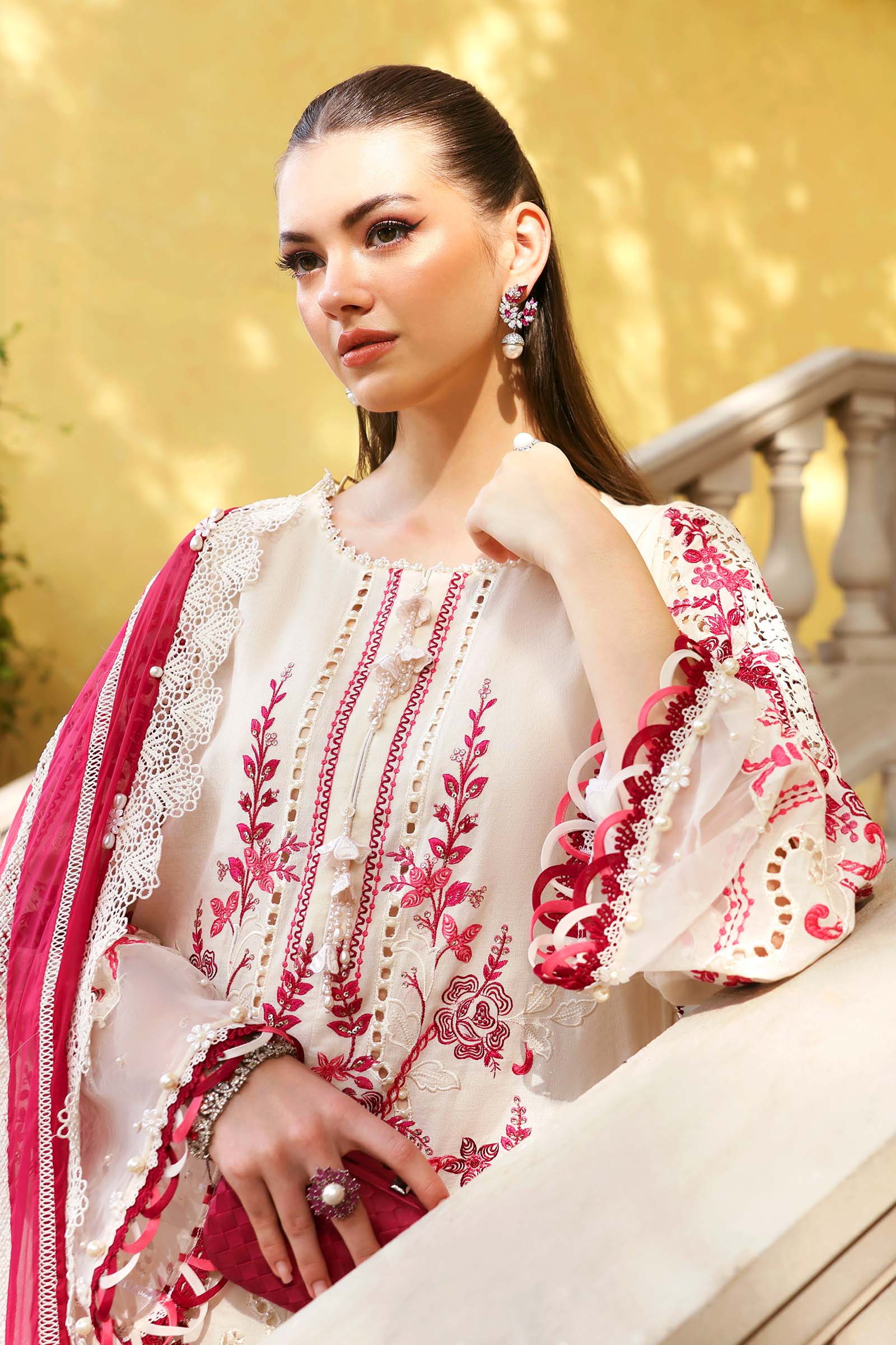 Maria B D-2609-A Style — Mairaz Off-White & Pink Lawn Suit