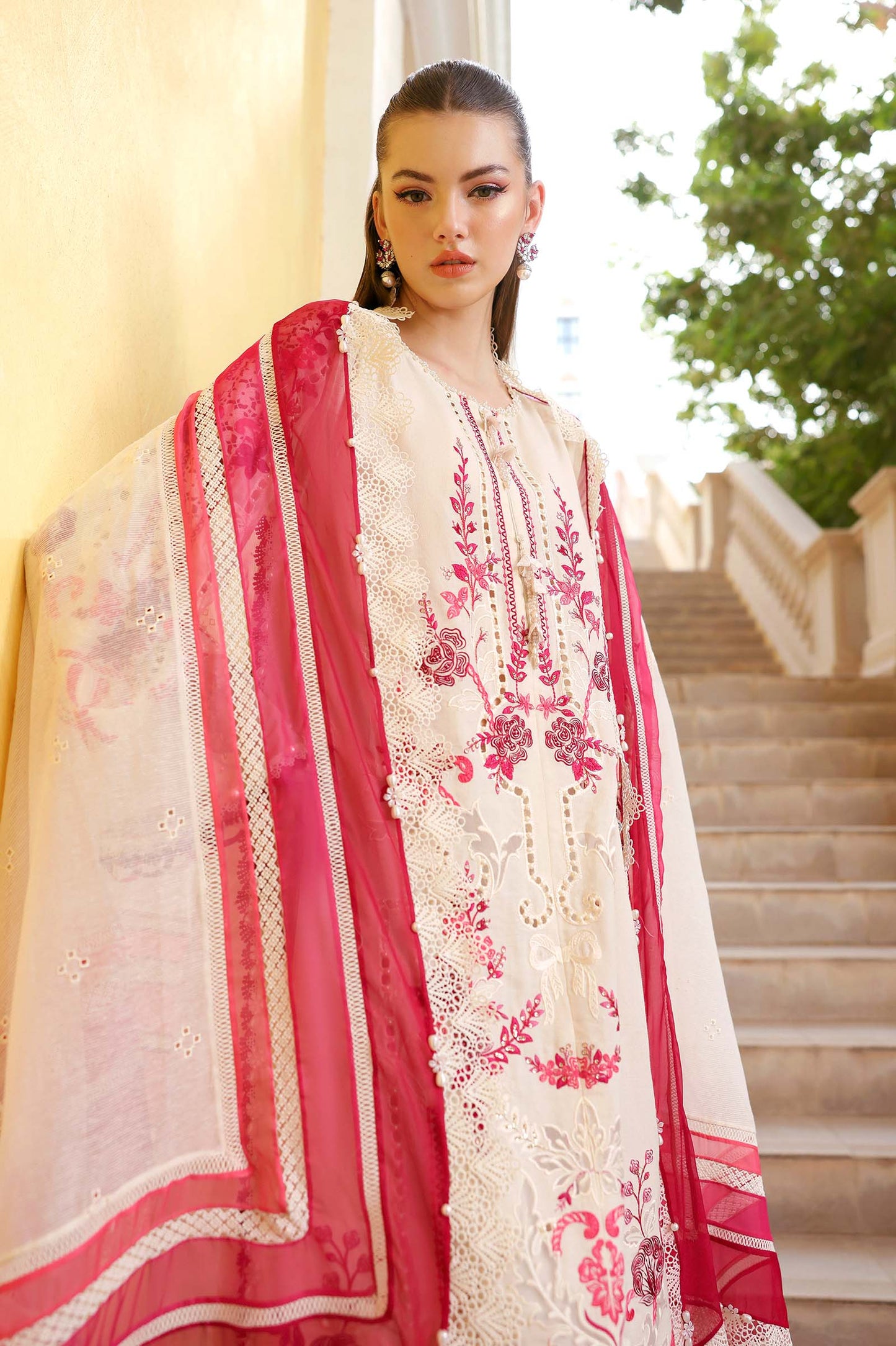 Maria B D-2609-A Style — Mairaz Off-White & Pink Lawn Suit